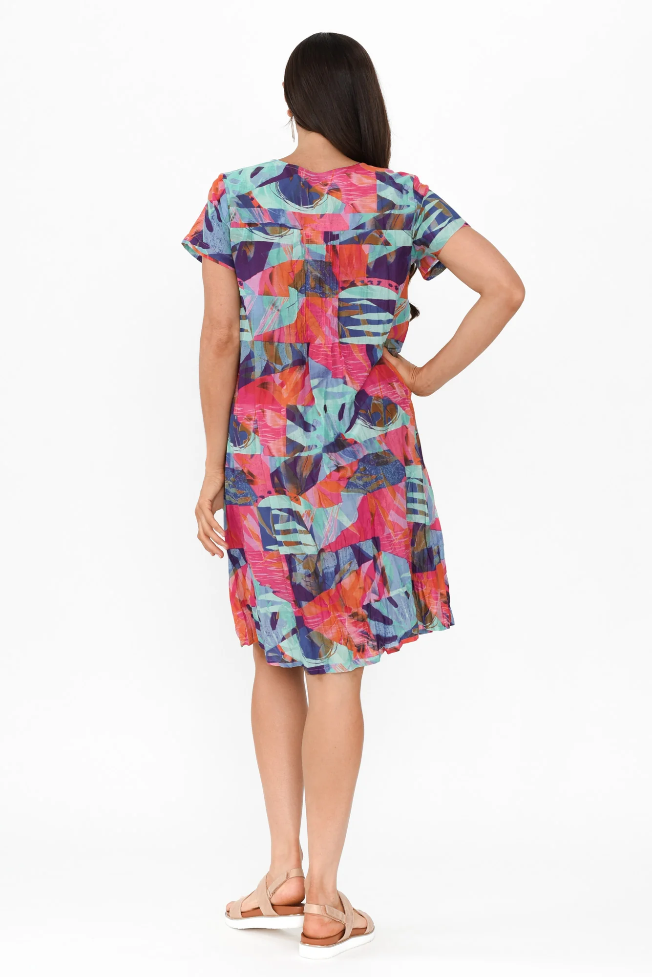 Sabina Fuchsia Geo Crinkle Cotton Dress