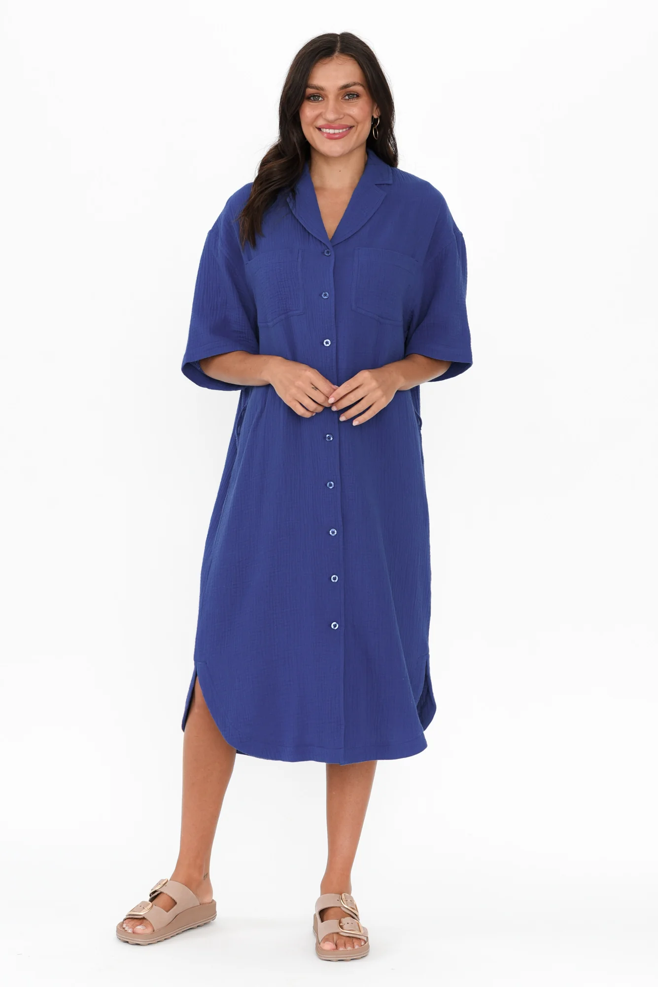 Tahiti Cobalt Cotton Cheesecloth Tie Dress