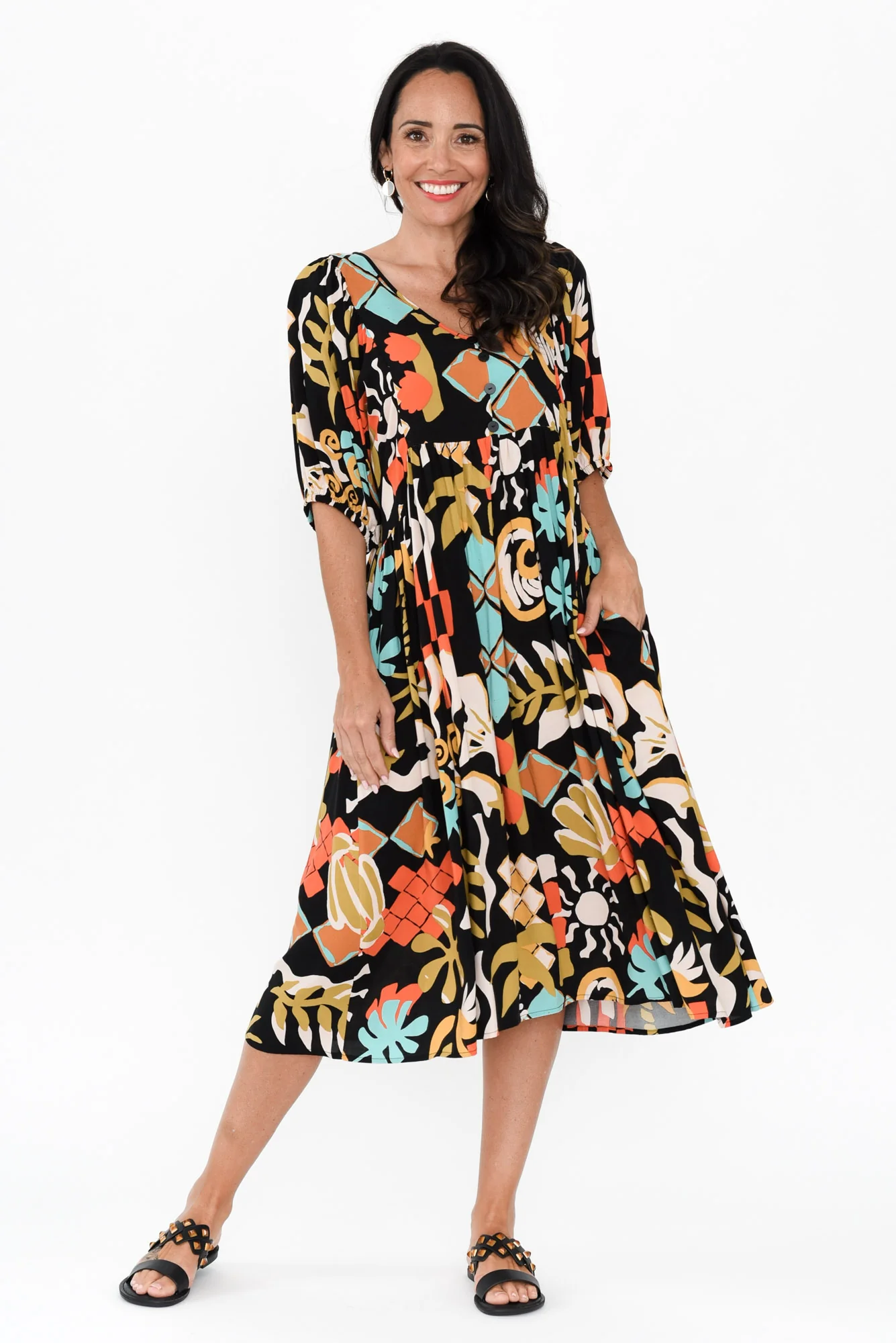 Pansy Black Tile Pocket Dress