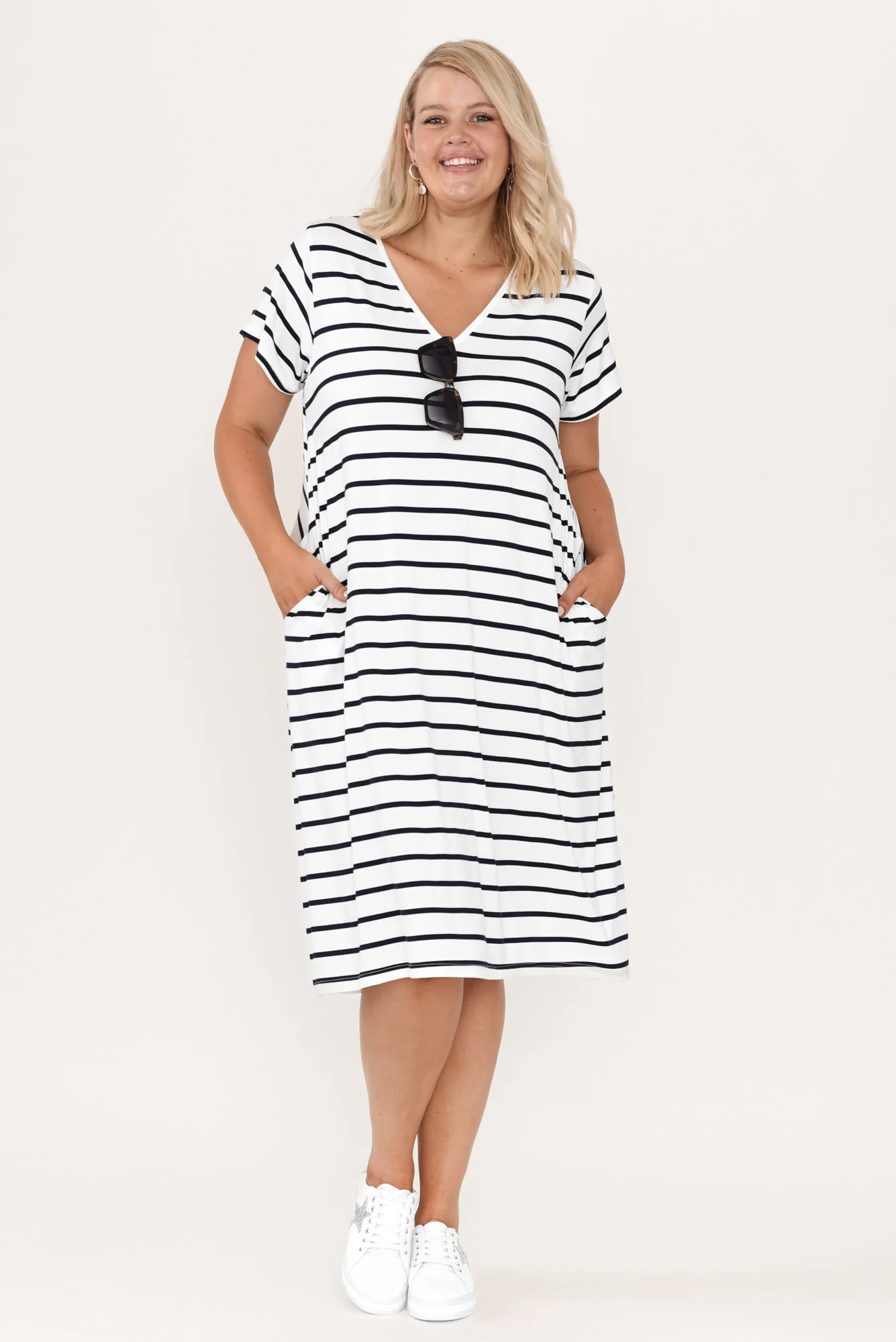 Tiffany White Stripe Bamboo Tee Dress