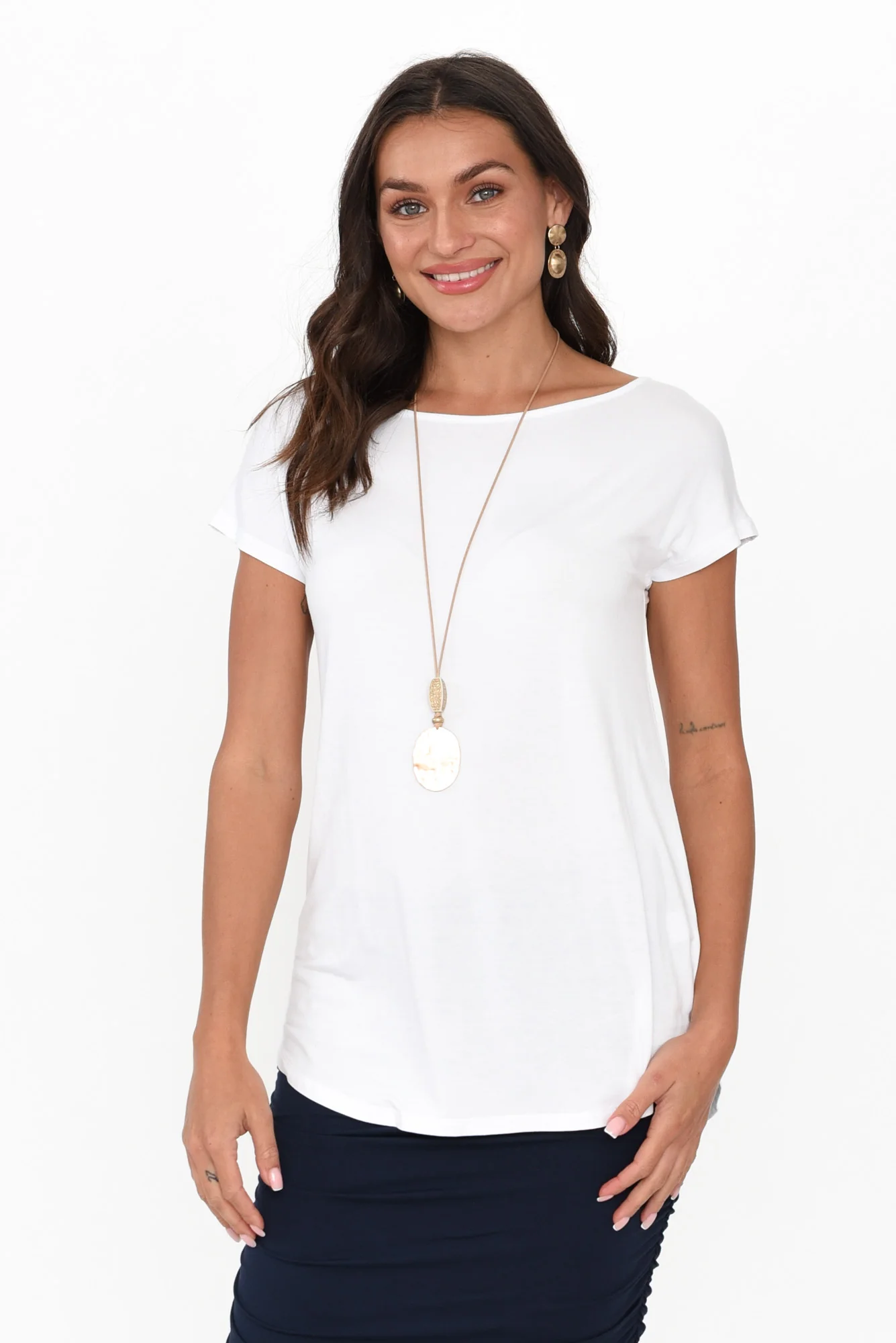 Pia White Bamboo Boatneck Tee