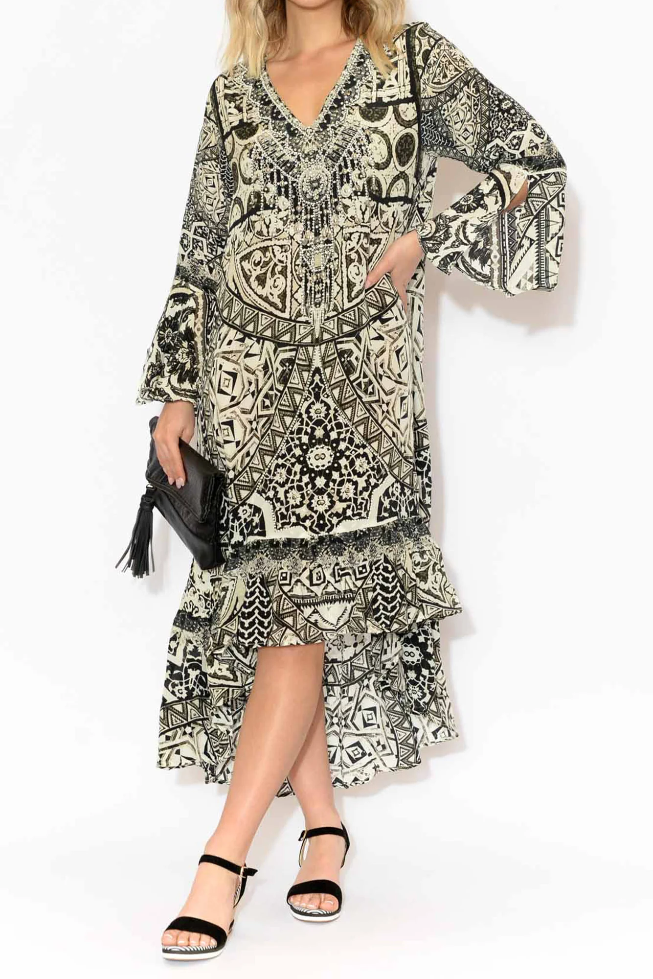 Flora Grey Silk Frill Dress