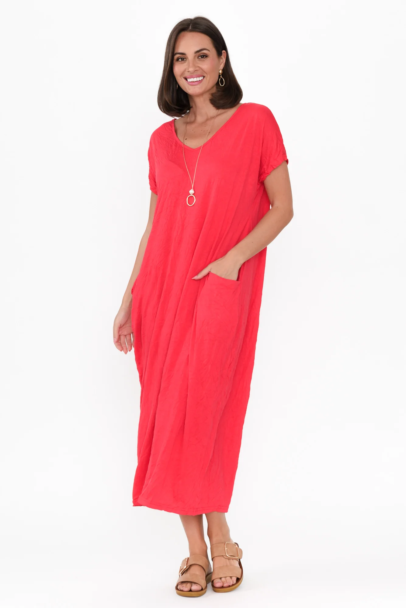 Travel Berry Crinkle Cotton Maxi Dress