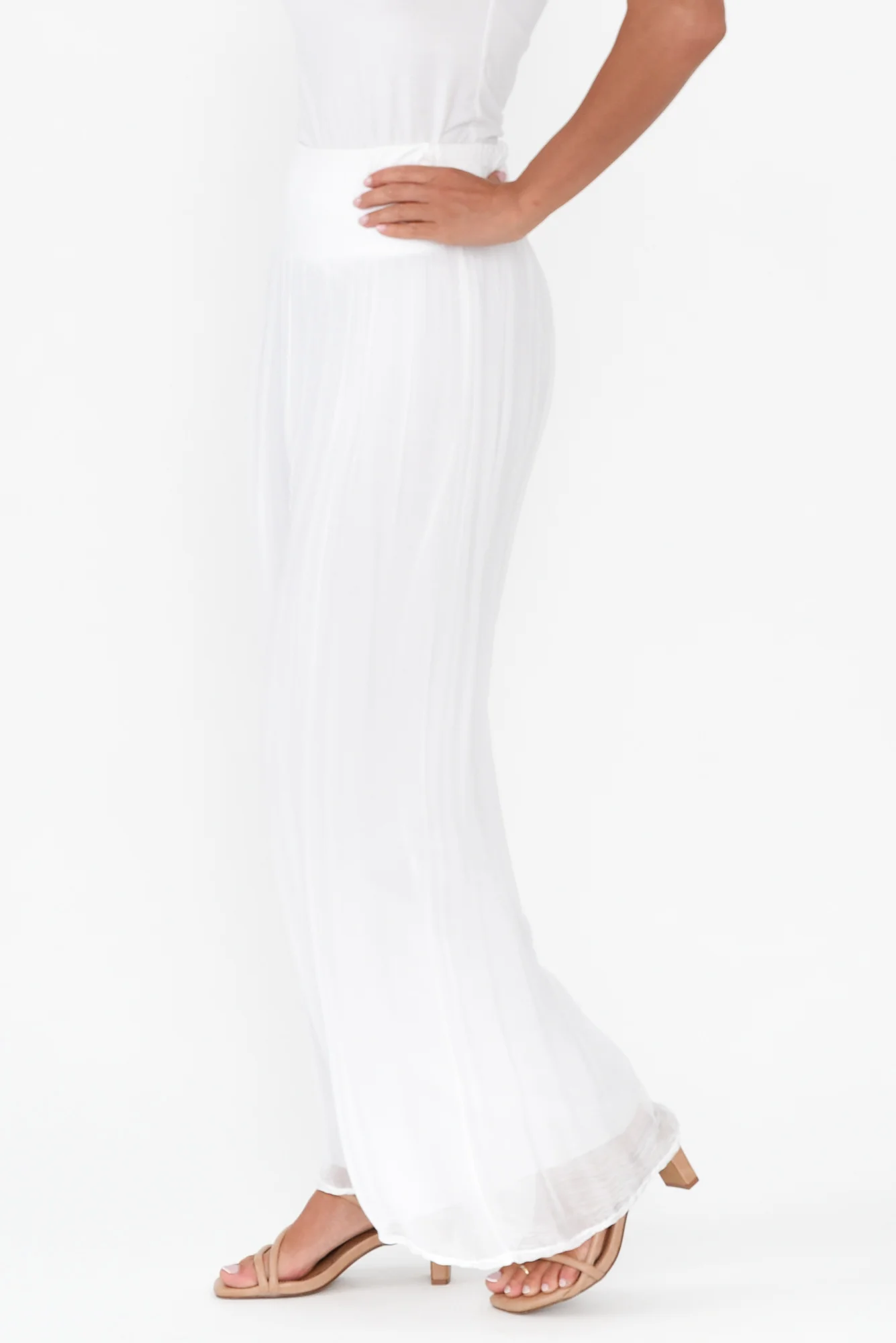 Laurier White Silk Wide Leg Pants
