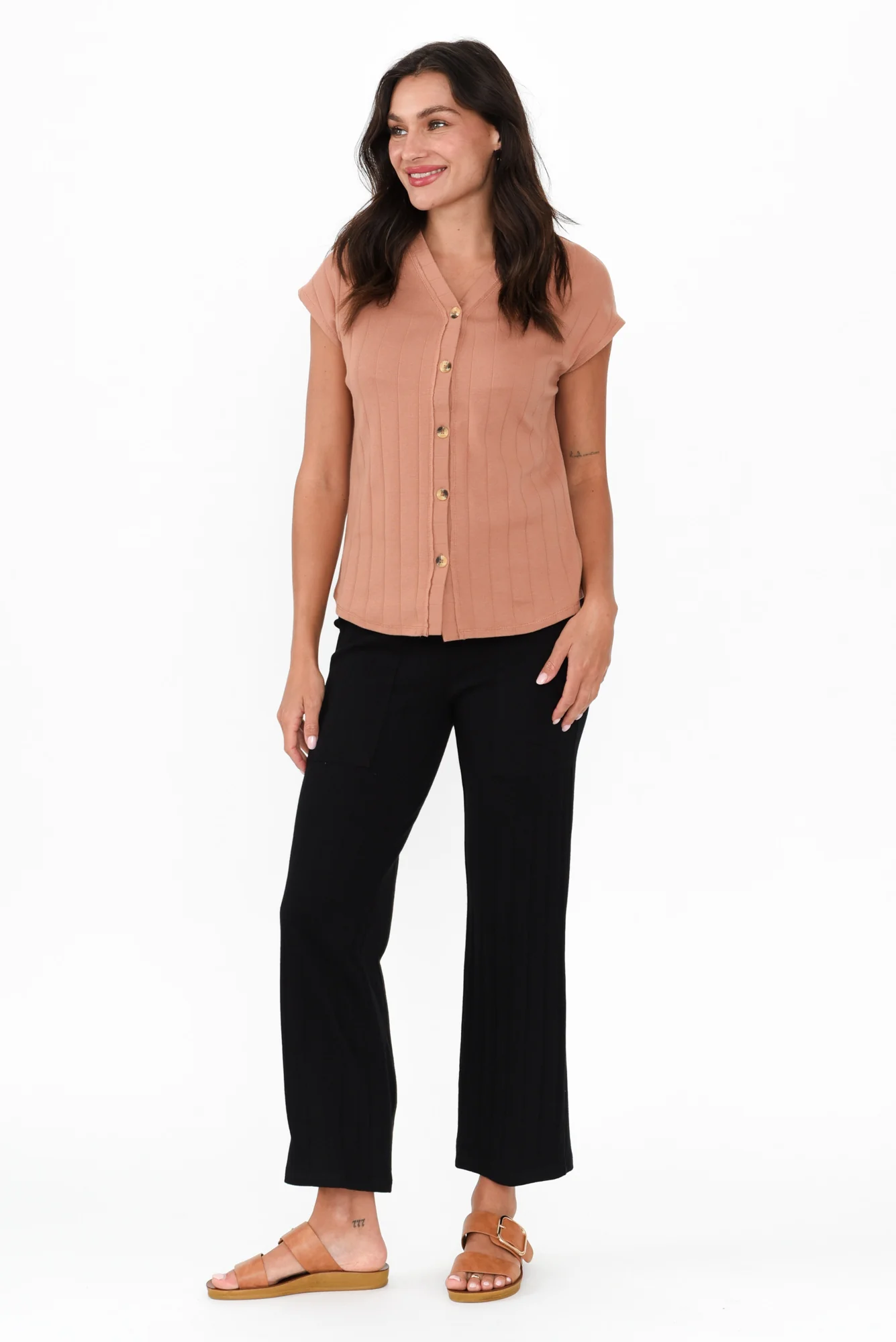 Lacy Black Cotton Blend Ribbed Pants