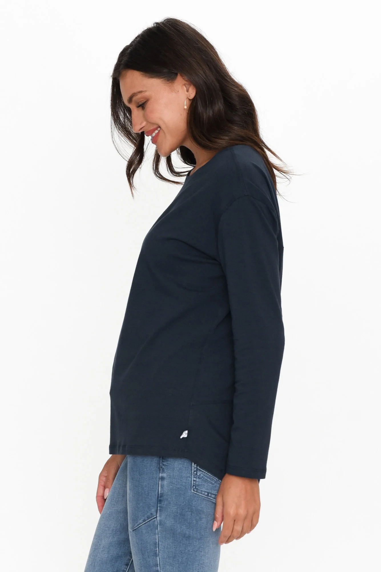 Moya Navy Cotton Hi Lo Top