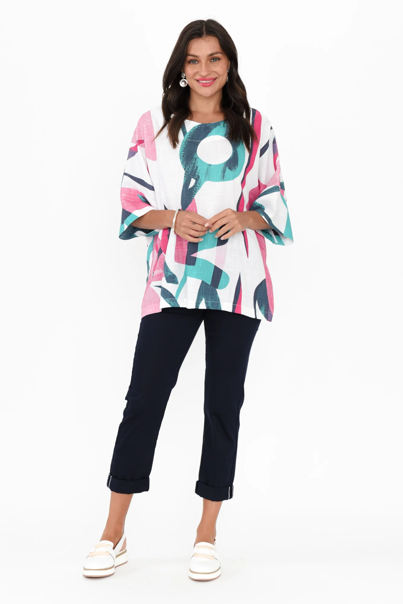 Alton Pink Abstract Linen Cotton Top
