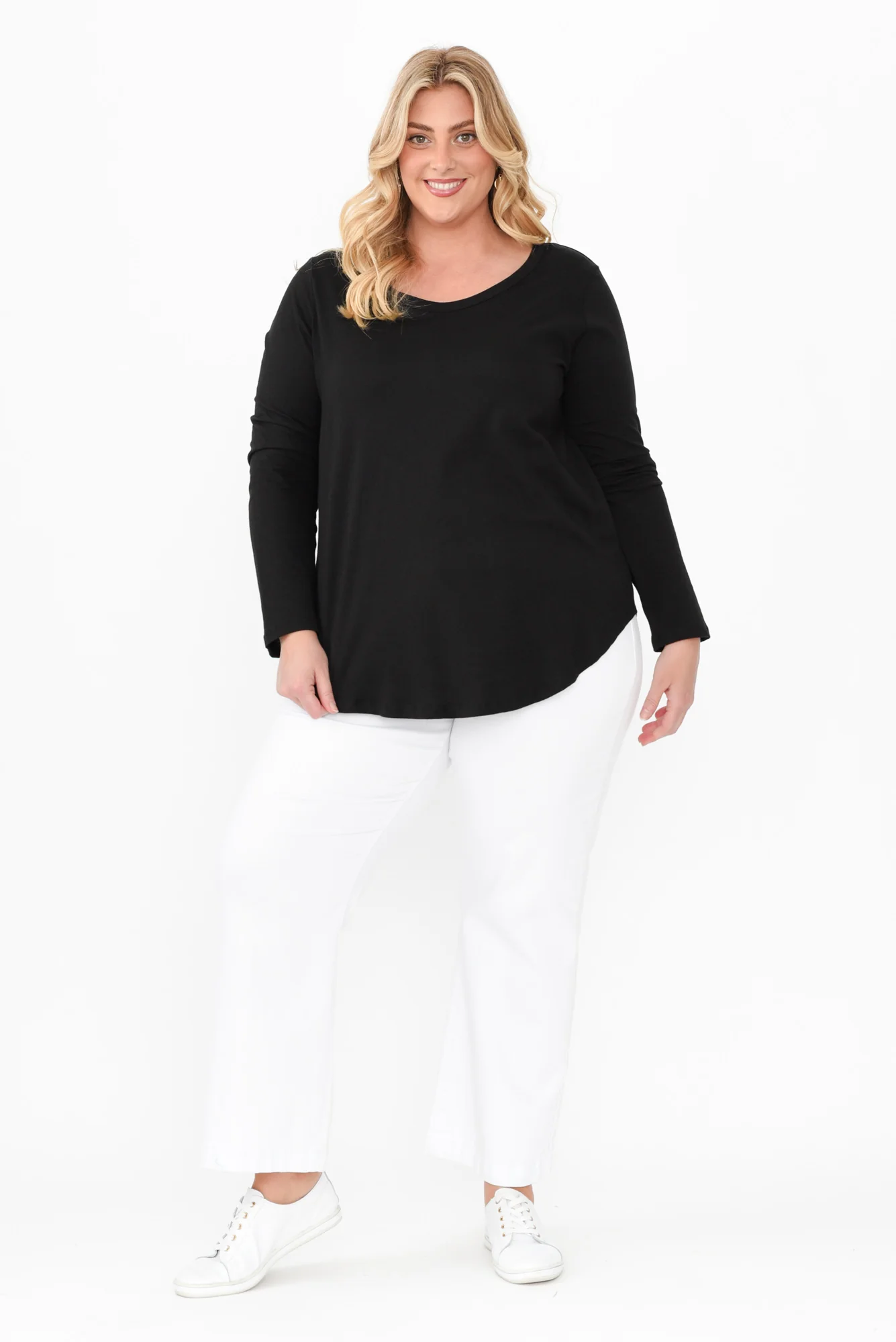 Megan Black Cotton Long Sleeve Top