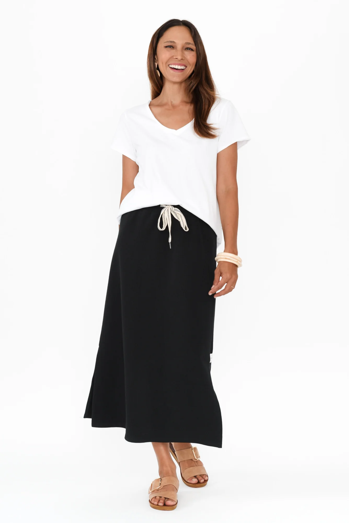 Travel Black Cotton Maxi Skirt