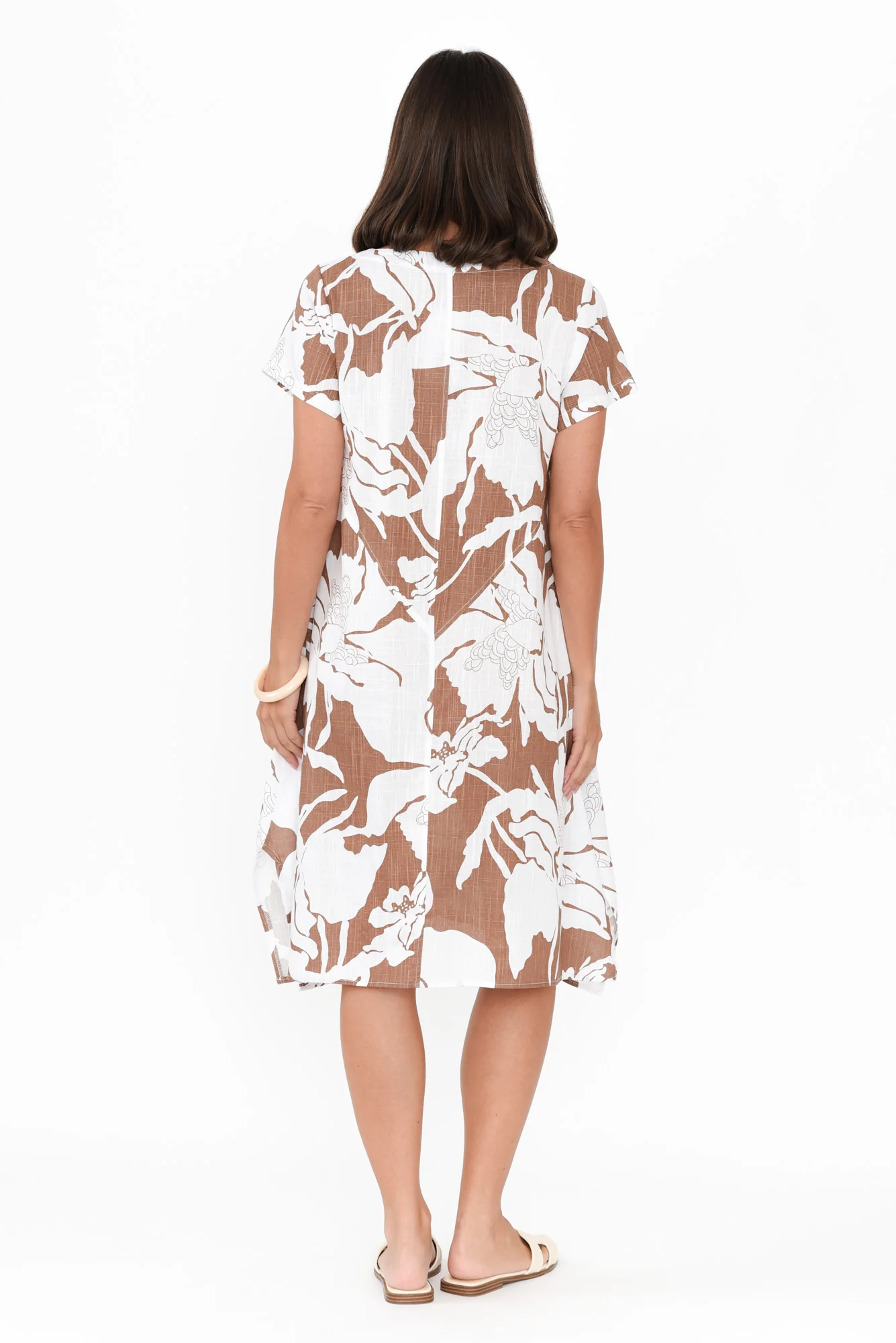 Bryant Brown Floral Linen Cotton Dress