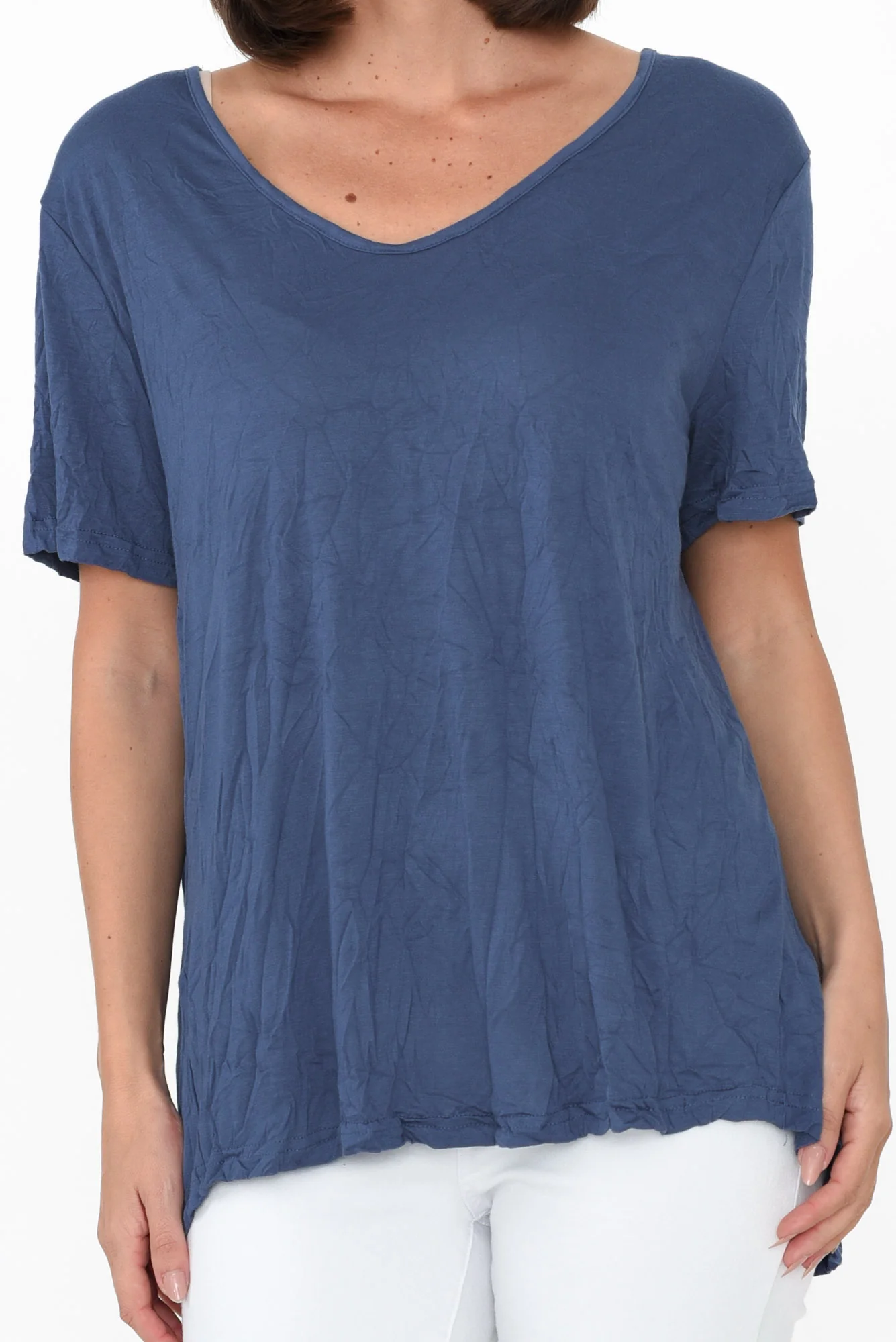Marley Blue Crinkle Cotton Short Sleeve Top