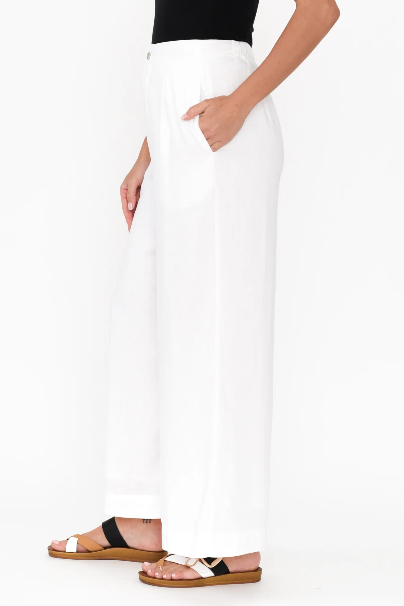 Aspen White Linen Blend Wide Leg Pants