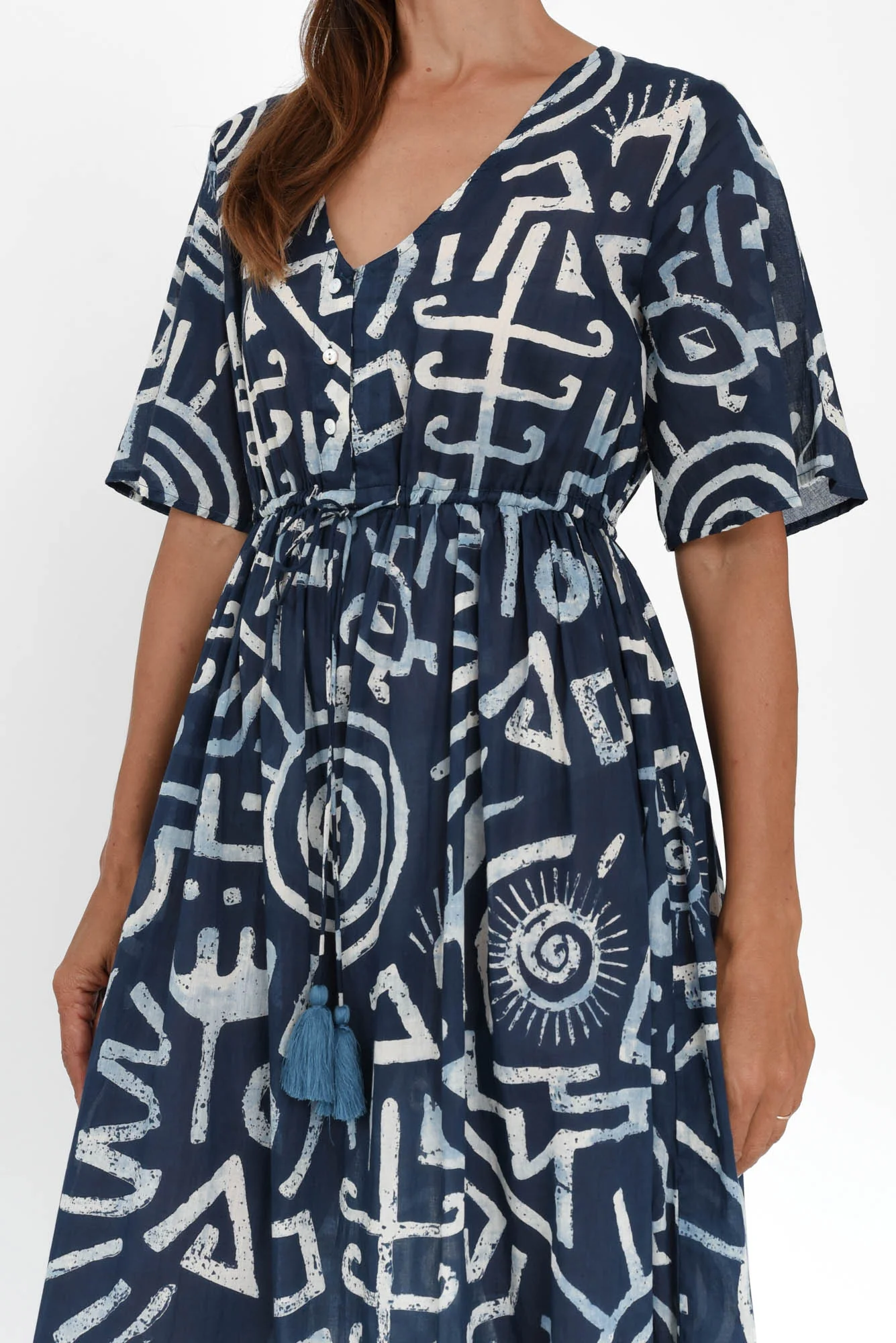 Bella Blue Geo Cotton Tier Dress
