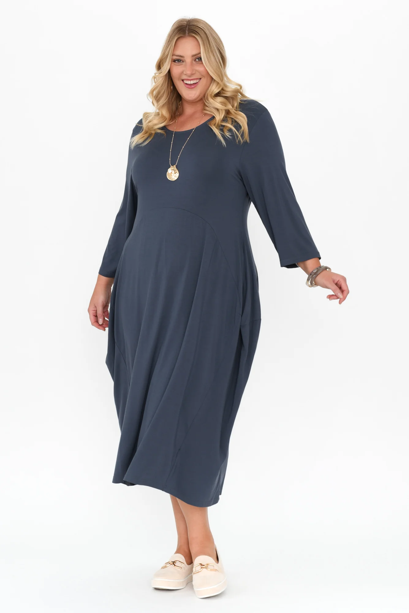 Glenda Blue Sleeved Crescent Dress