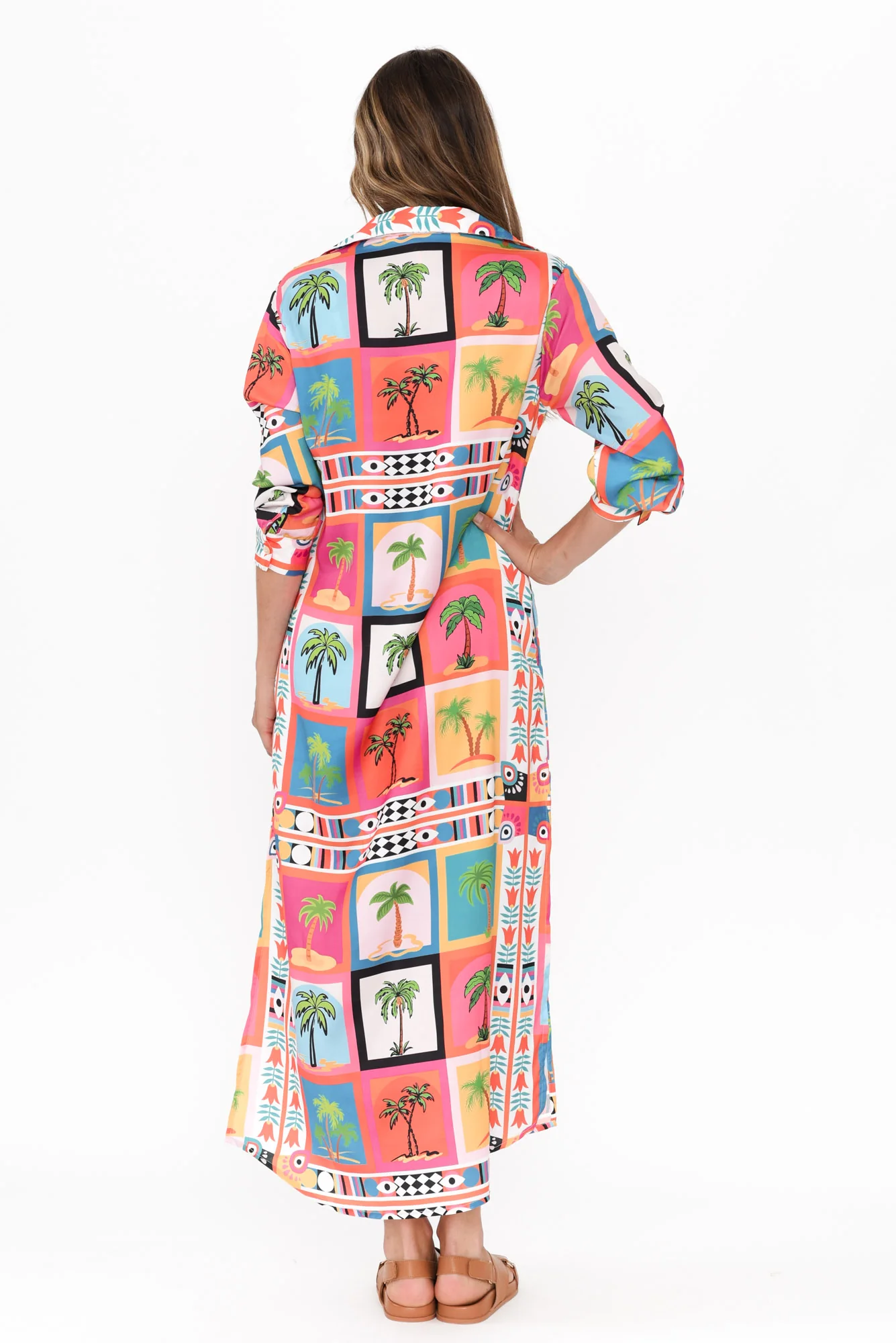 Shayli Pink Tropical Shirt Dress