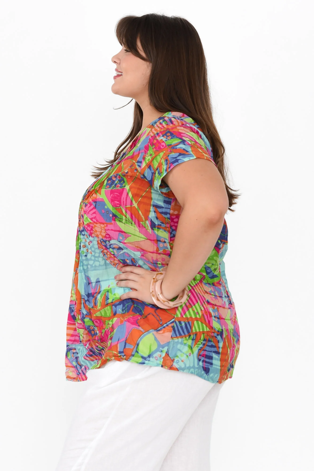 Fia Sky Tropical Crinkle Cotton Top