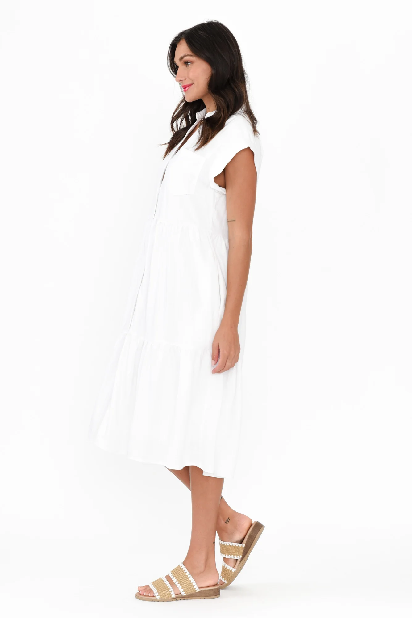 Zurich White Collared Tier Dress