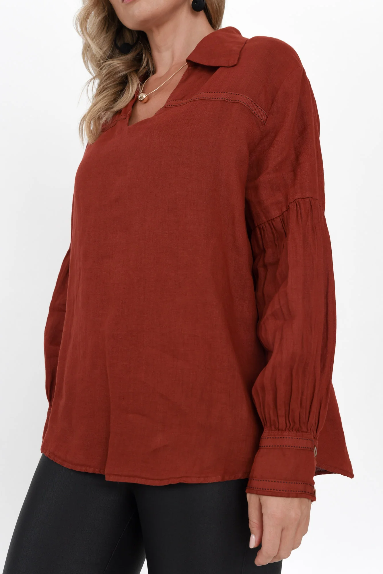 Milicent Maroon Linen Collared Shirt