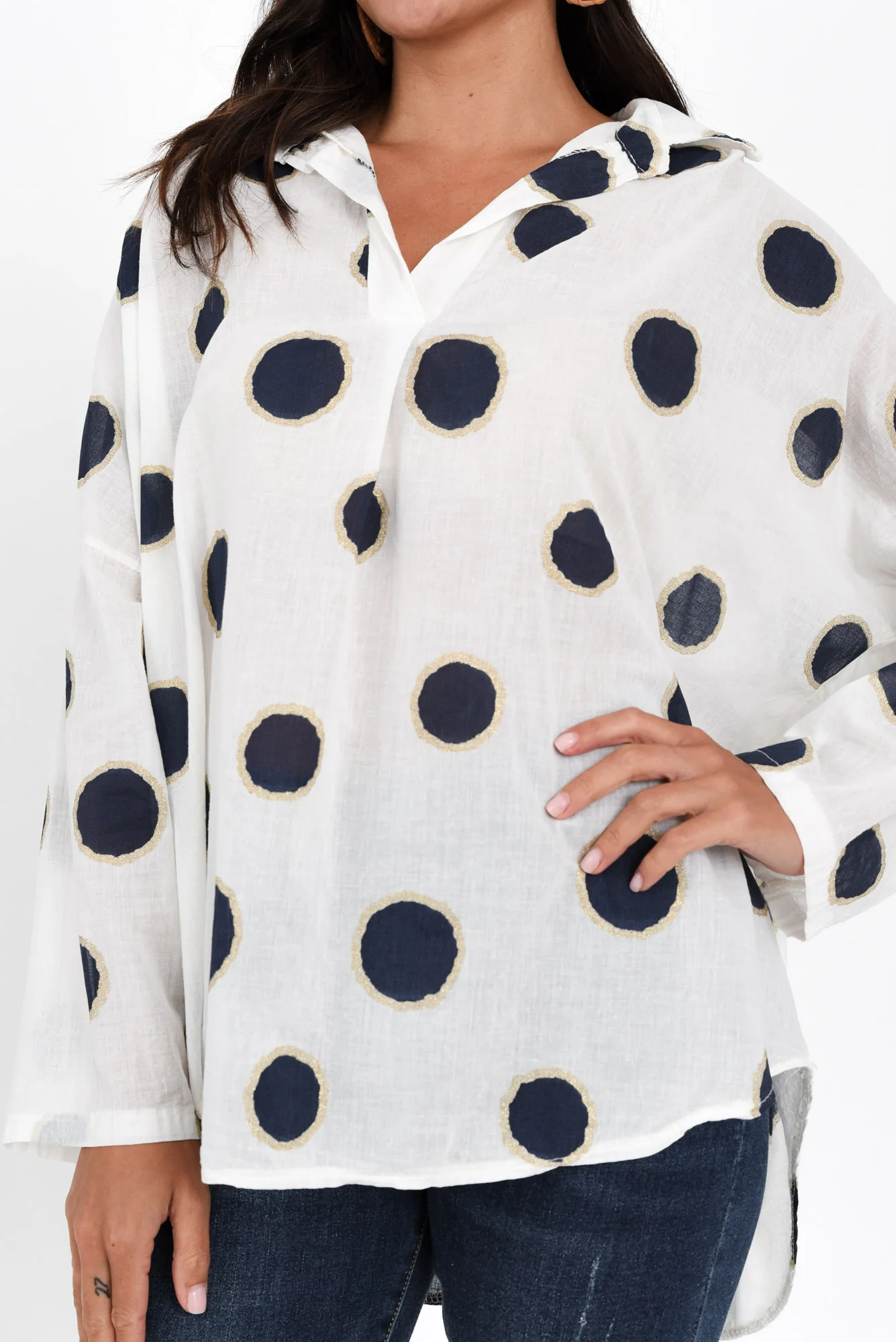 Garcia White Spot Cotton Top