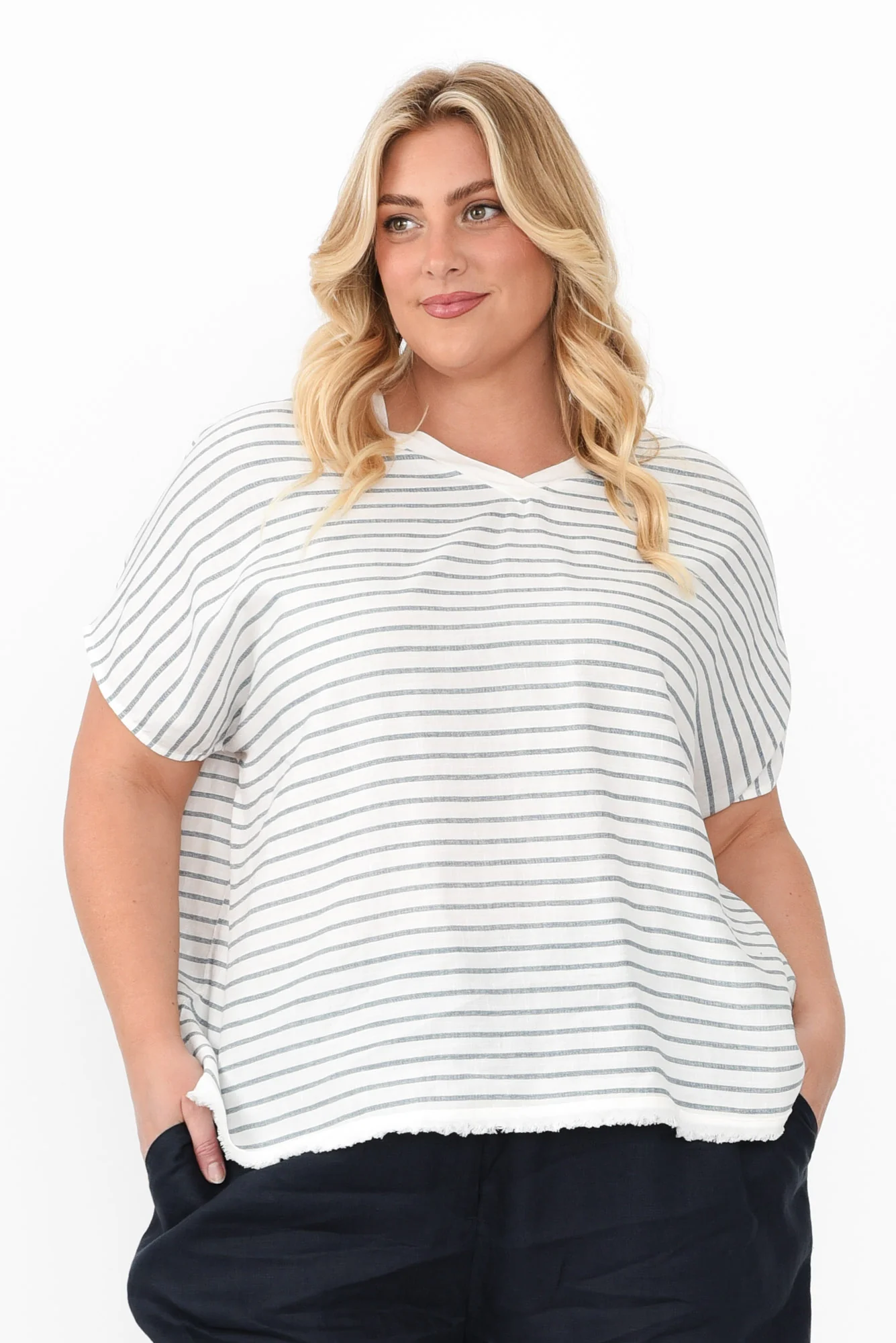 Hanley White Stripe Linen Blend Top