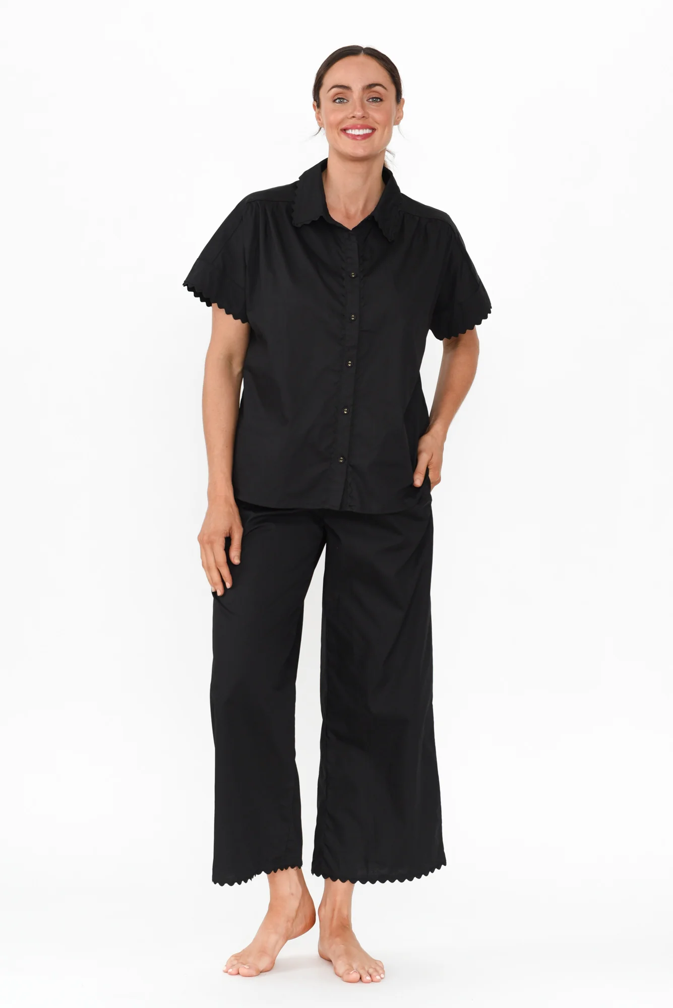Doris Black Cotton Pyjama Shirt