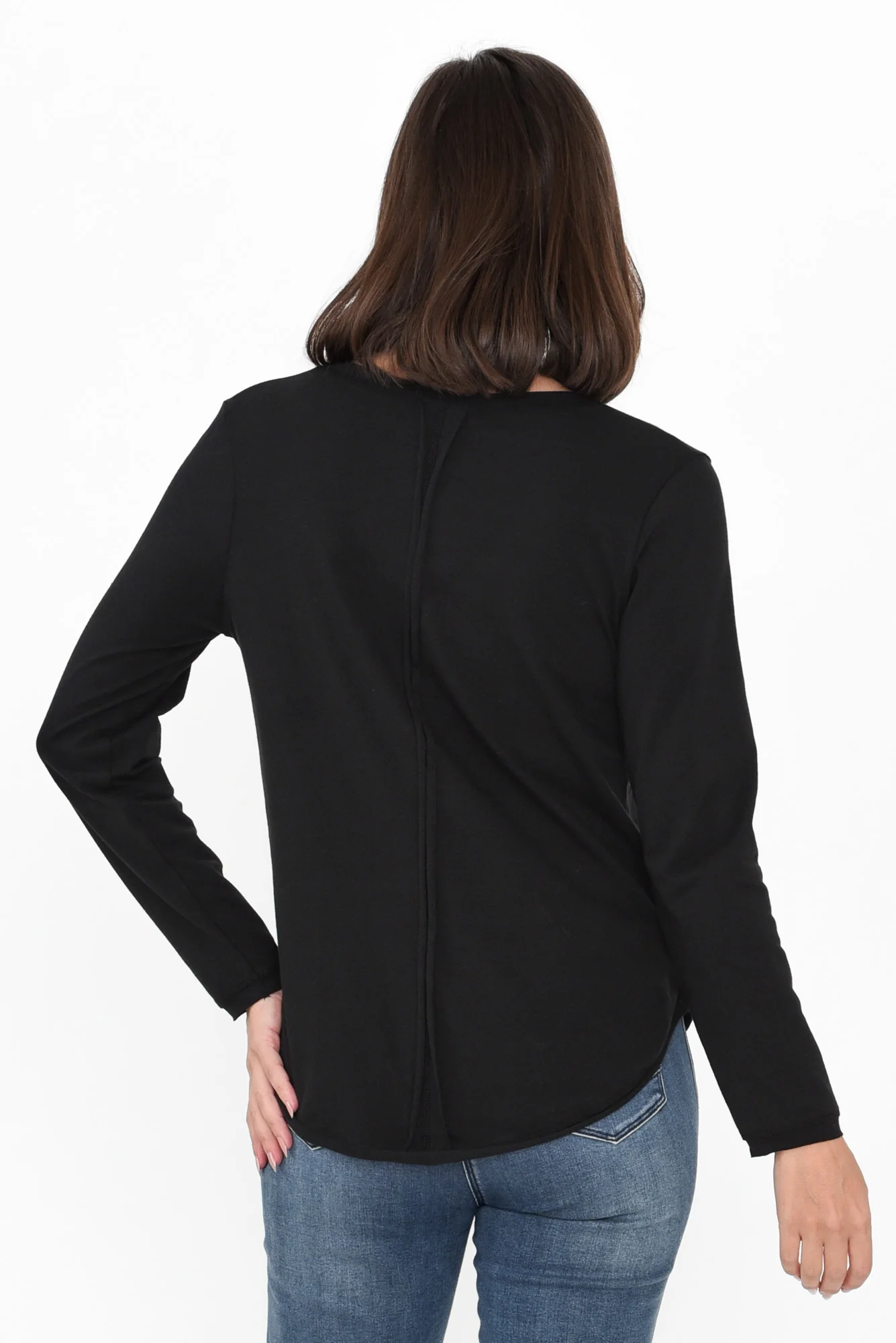 Suri Black Cotton Long Sleeve Top