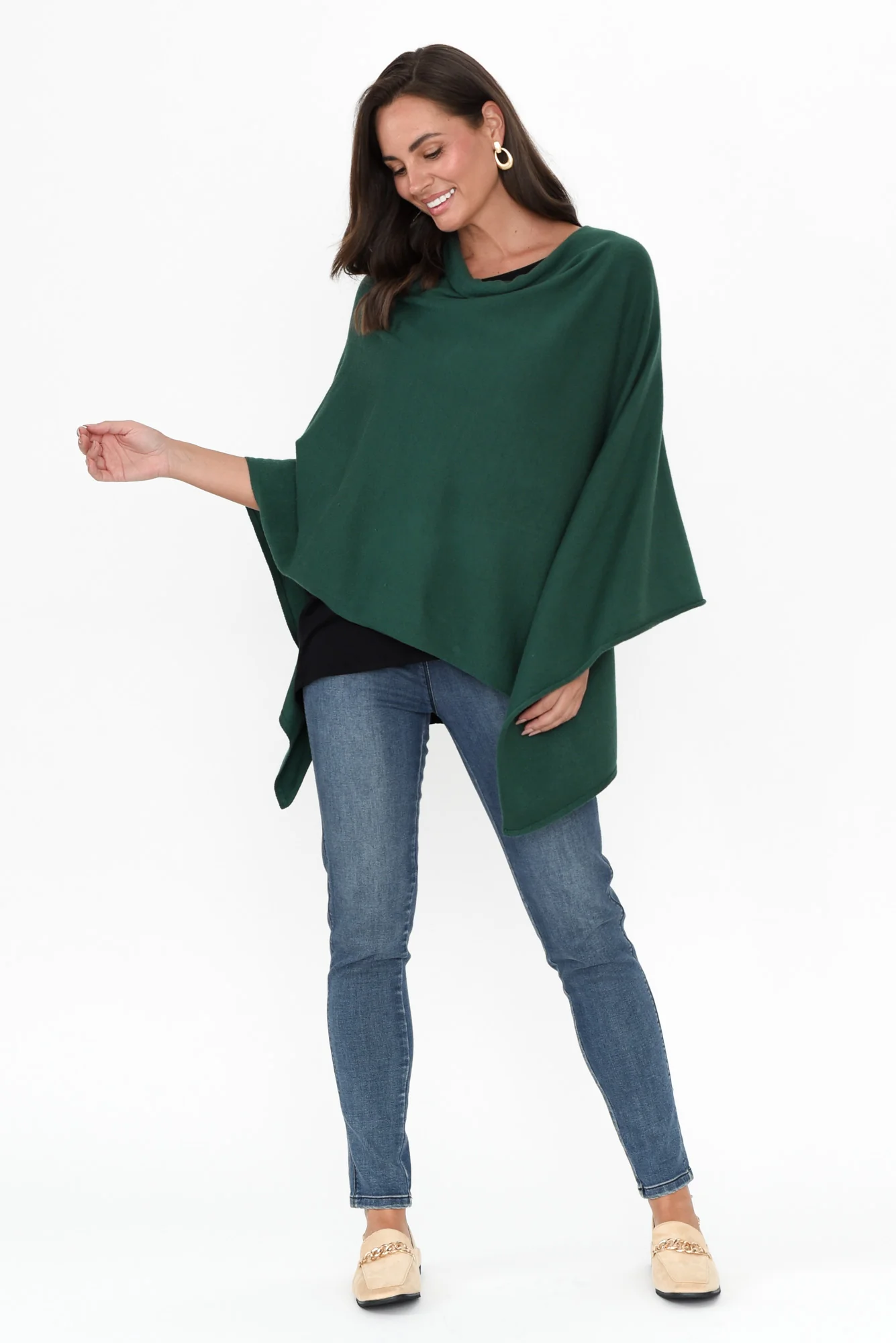 Amy Dark Green Wool Blend Poncho
