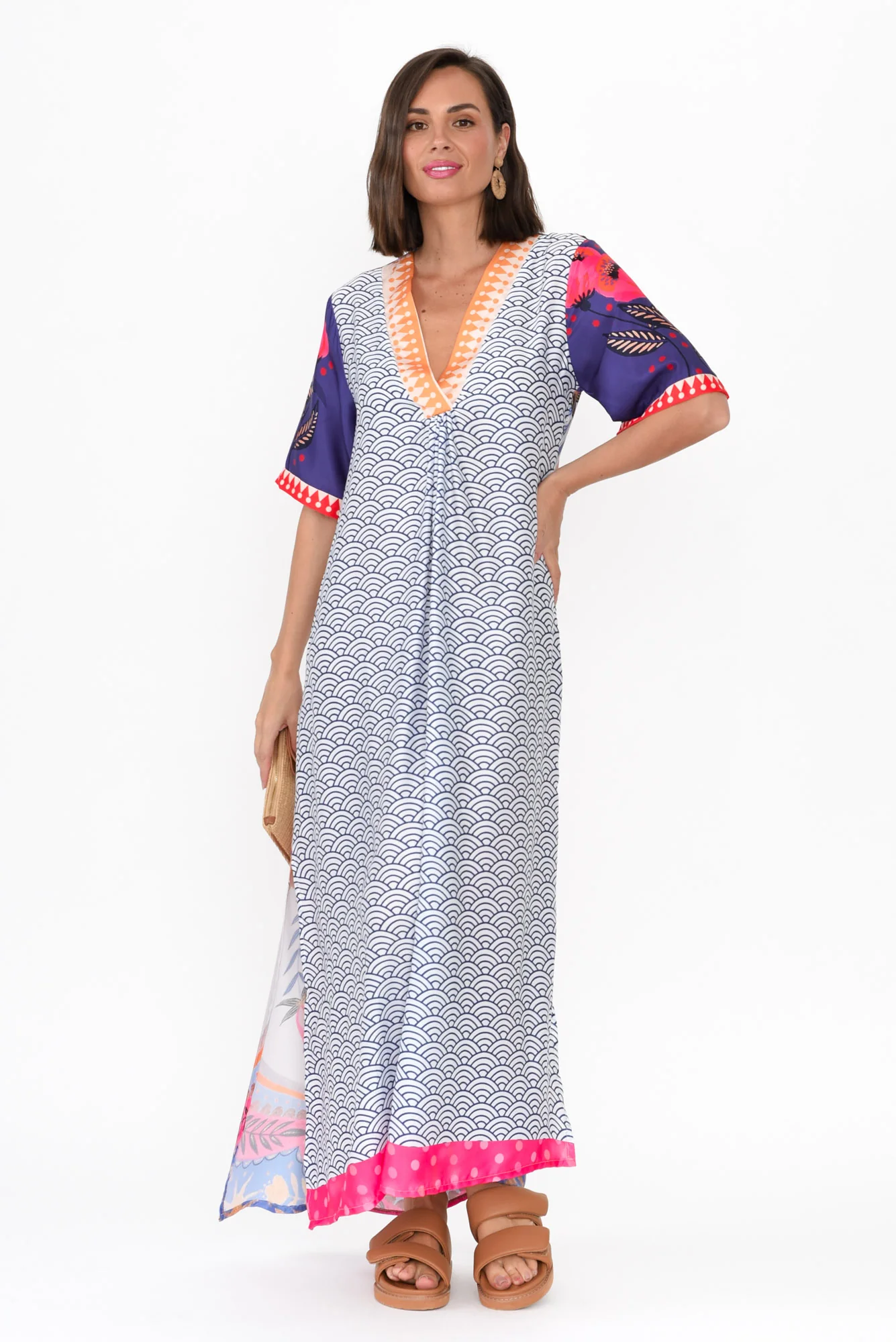 Saline Navy Geo V Neck Dress