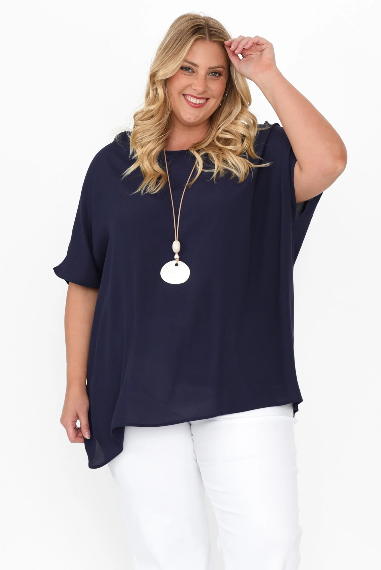 Mali Navy Drape Top