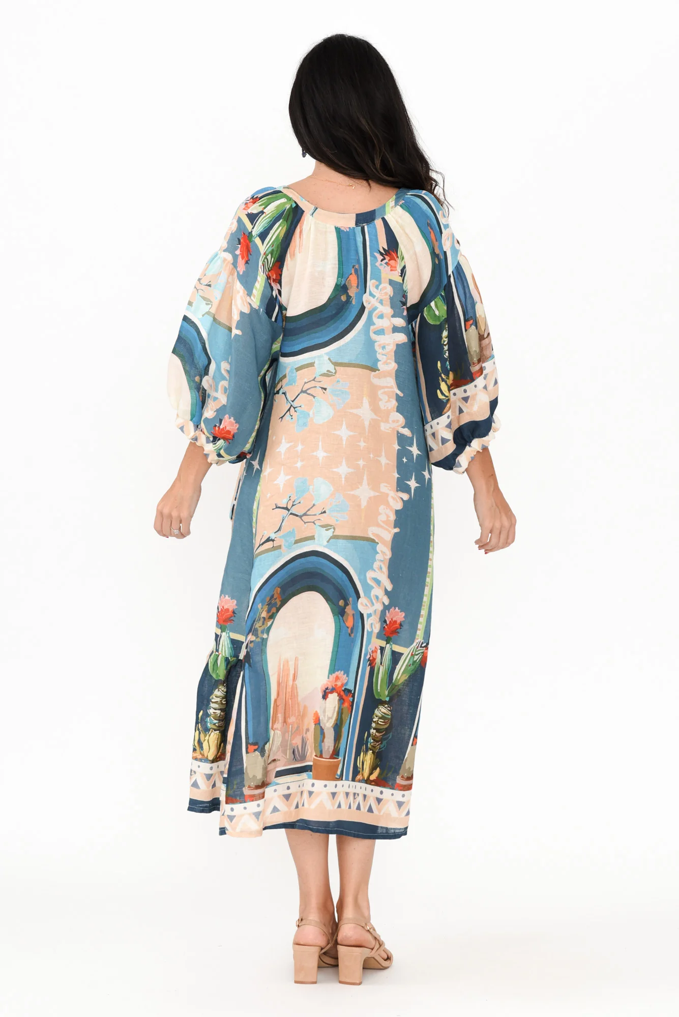 Deneva Blue Cactus Linen Dress