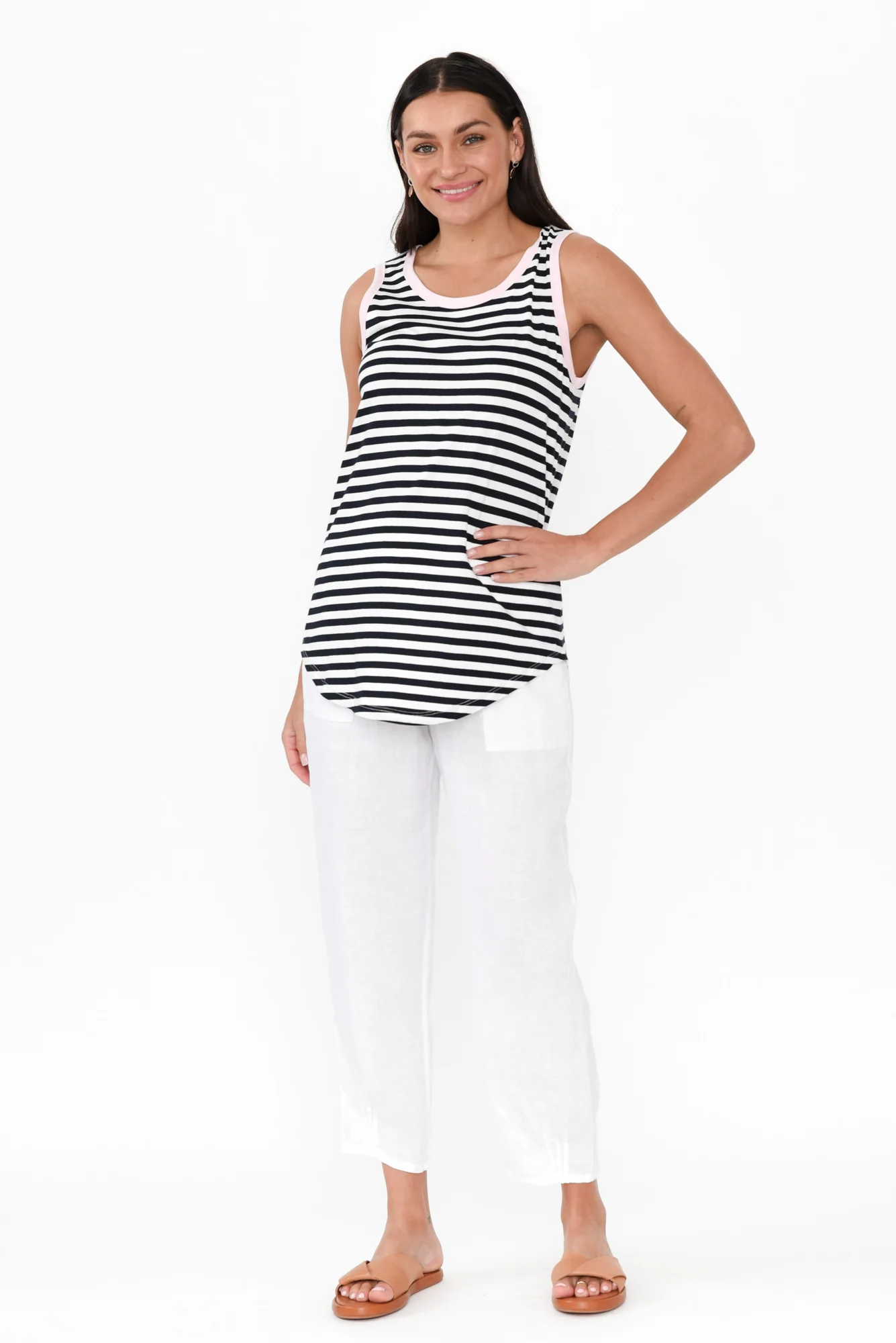 Keira Navy Contrast Cotton Tank