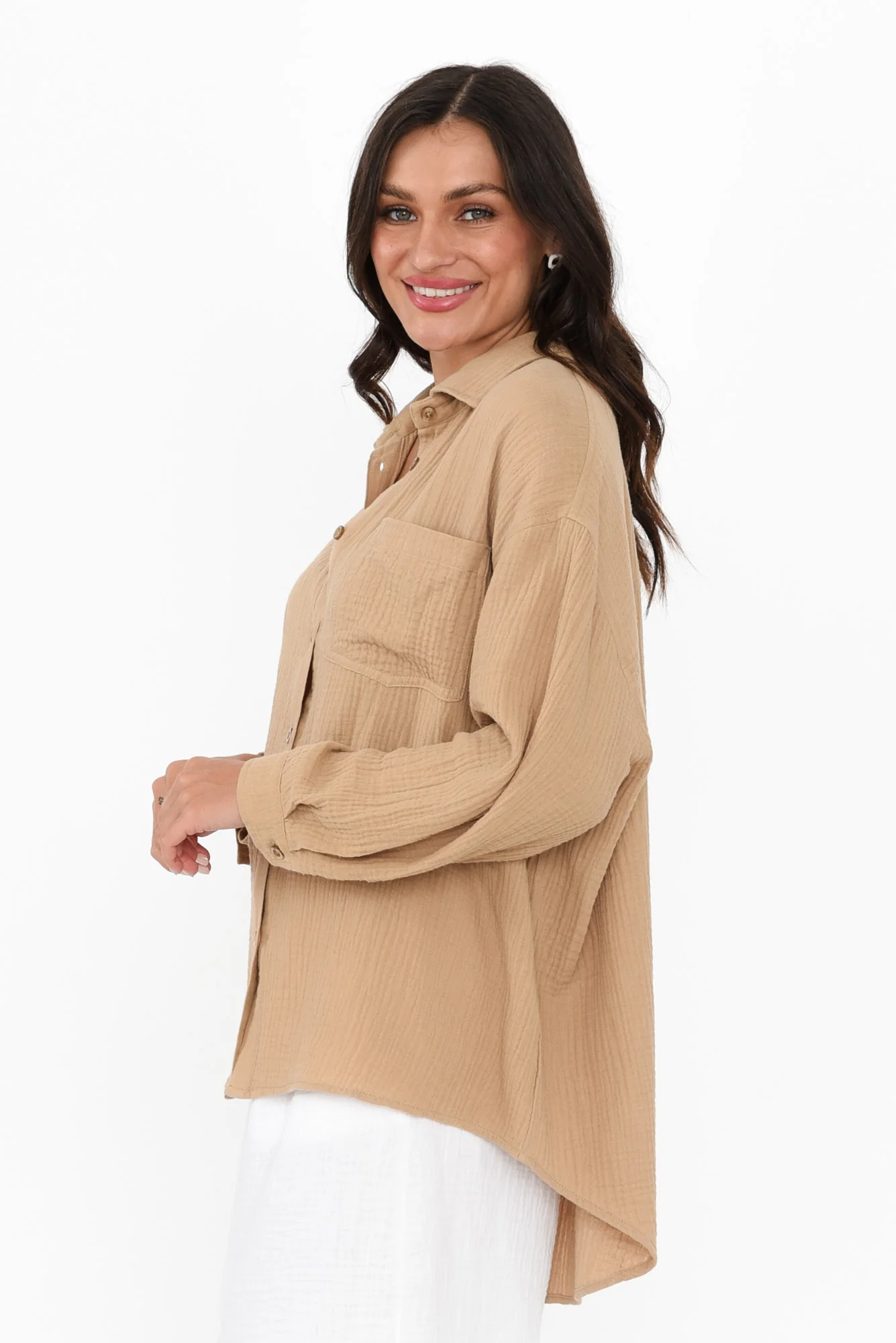 Natalia Beige Cotton Cheesecloth Shirt