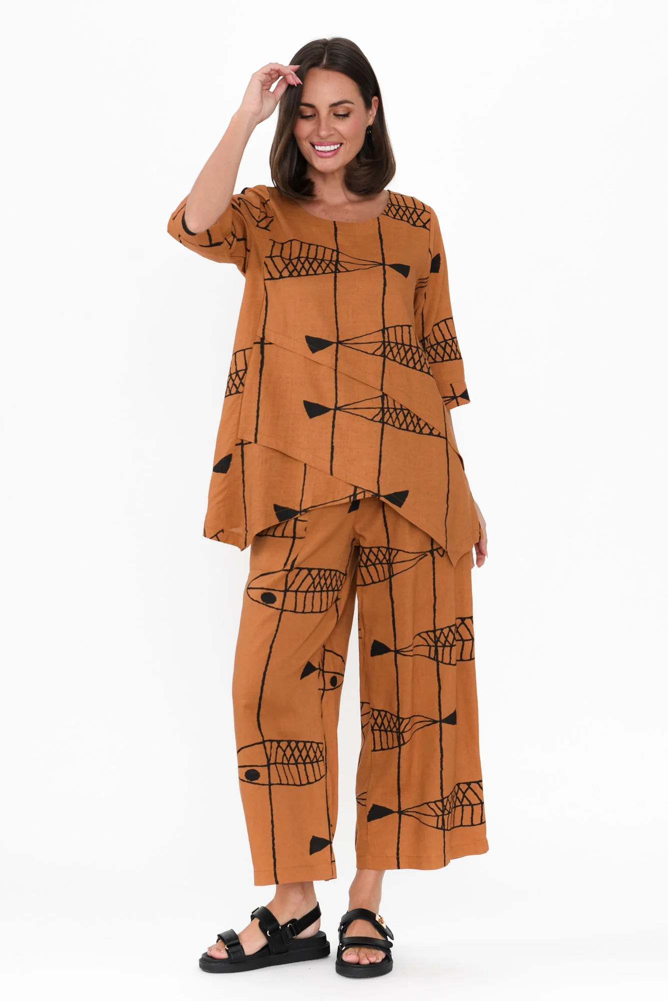 Minnelli Rust Sea Linen Cotton Pants