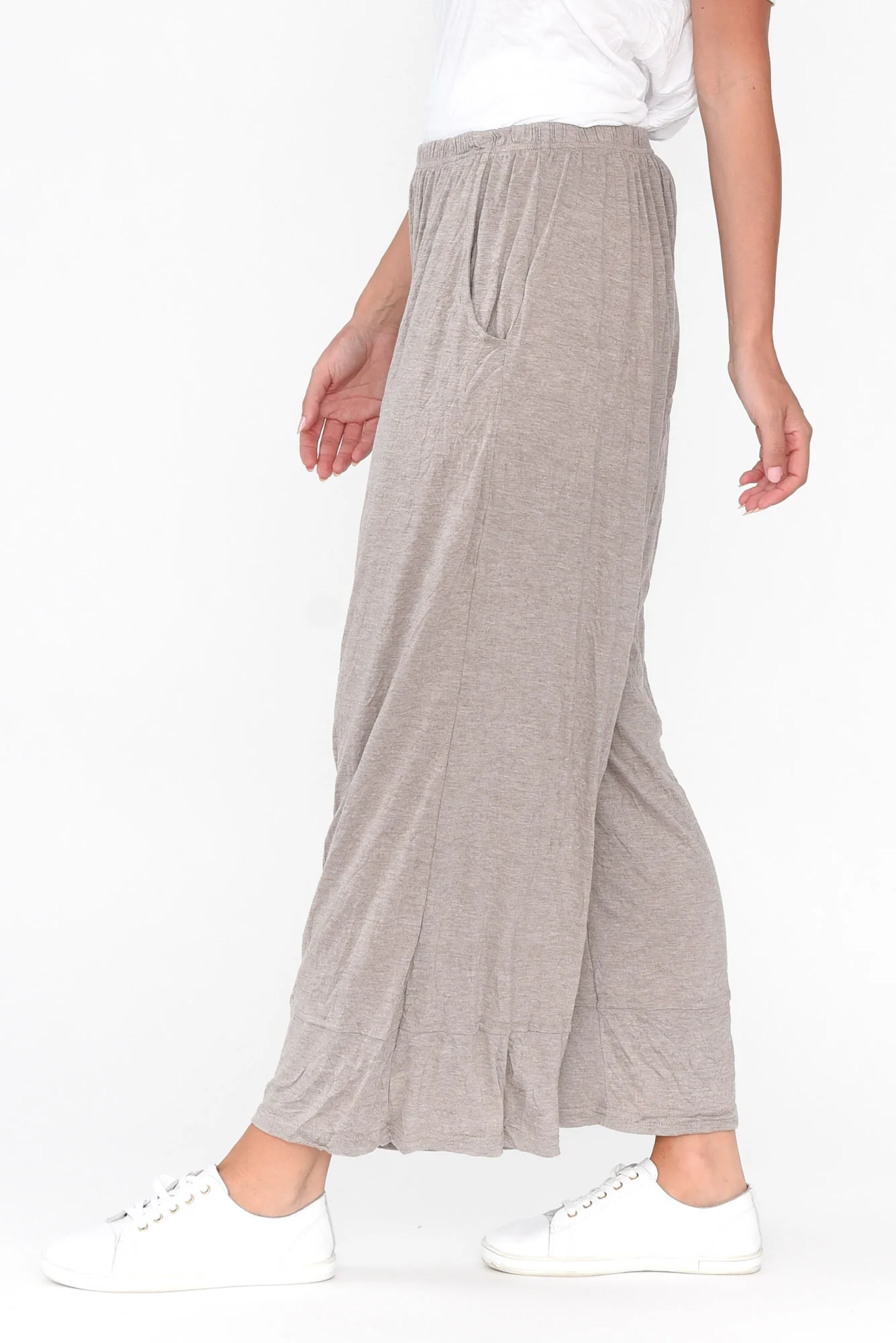 Lira Oat Crinkle Cotton Wide Leg Pants