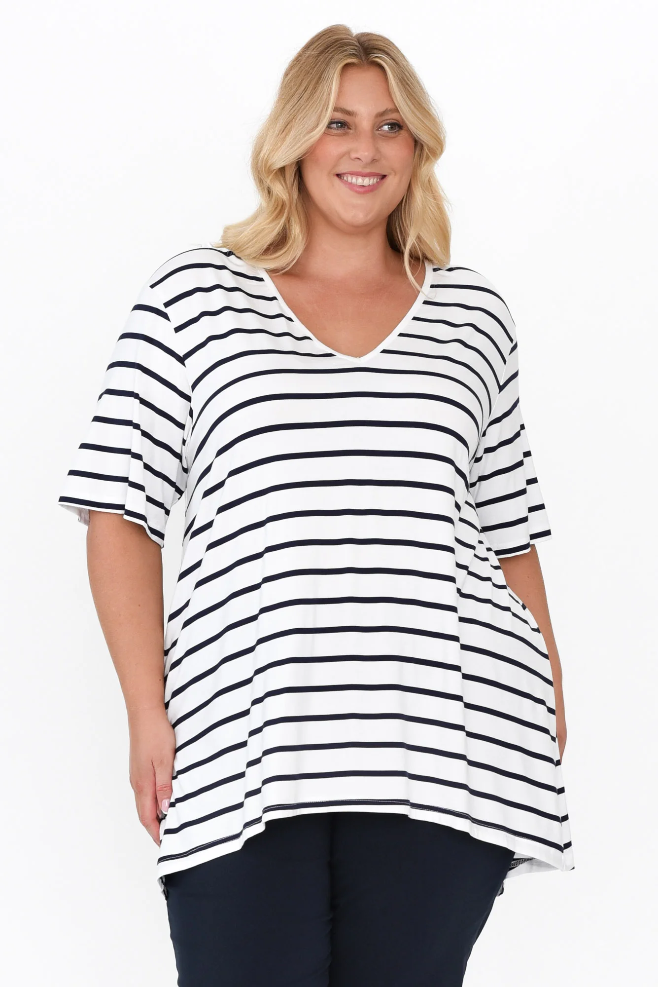 Novella White Stripe Bamboo Top