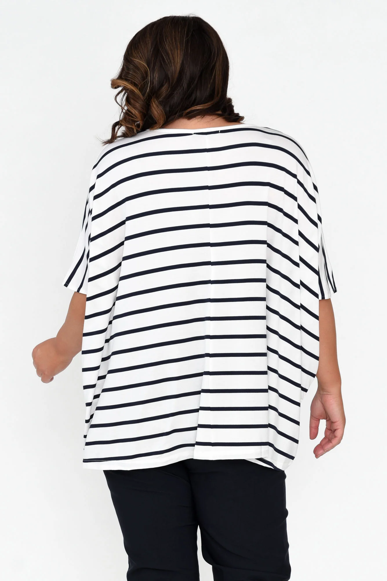 Sorronda White Stripe Bamboo Batwing Top