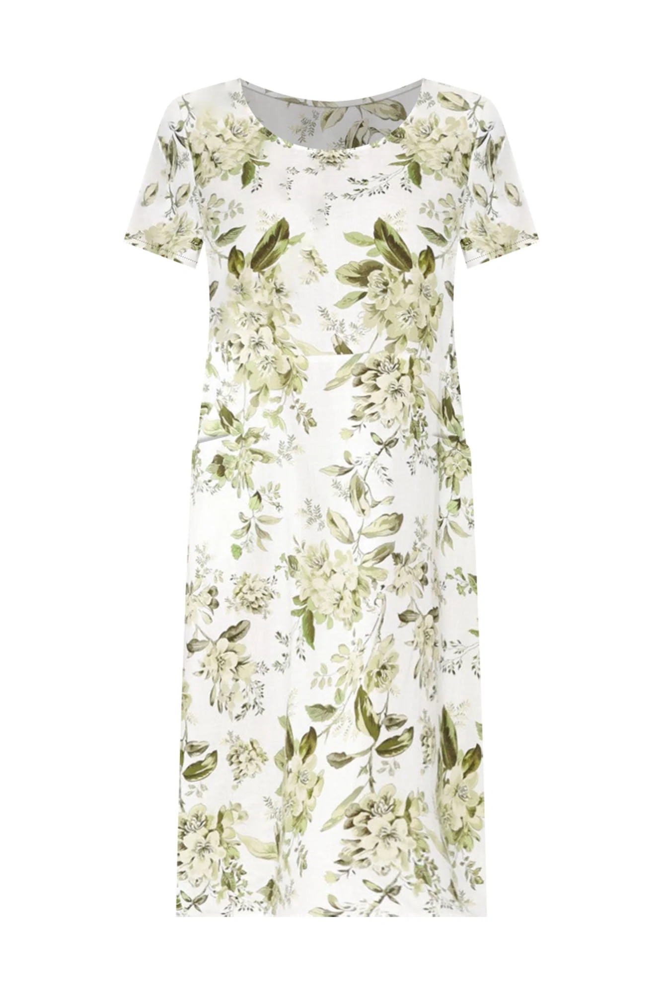 Evalina Green Floral Linen Blend Dress