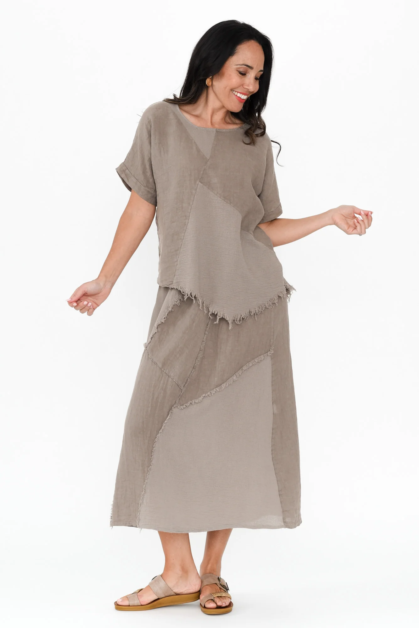 Lunar Taupe Linen Frayed Skirt