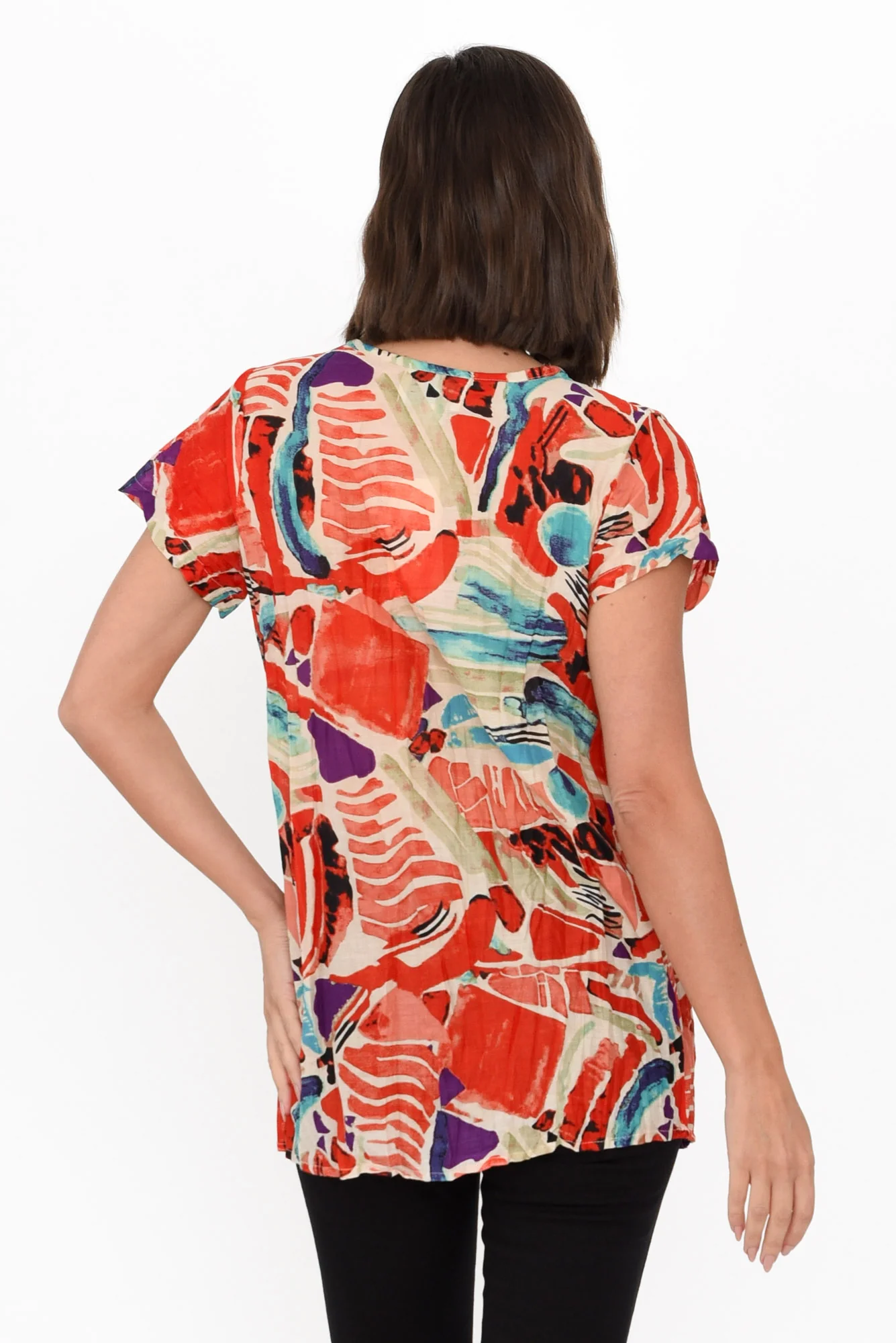 Fia Red Mosaic Crinkle Cotton Top