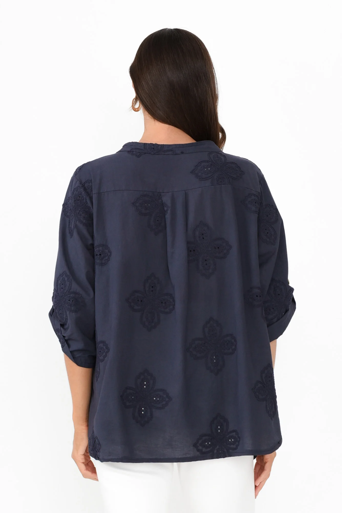 Marla Navy Cotton Embroidered Top