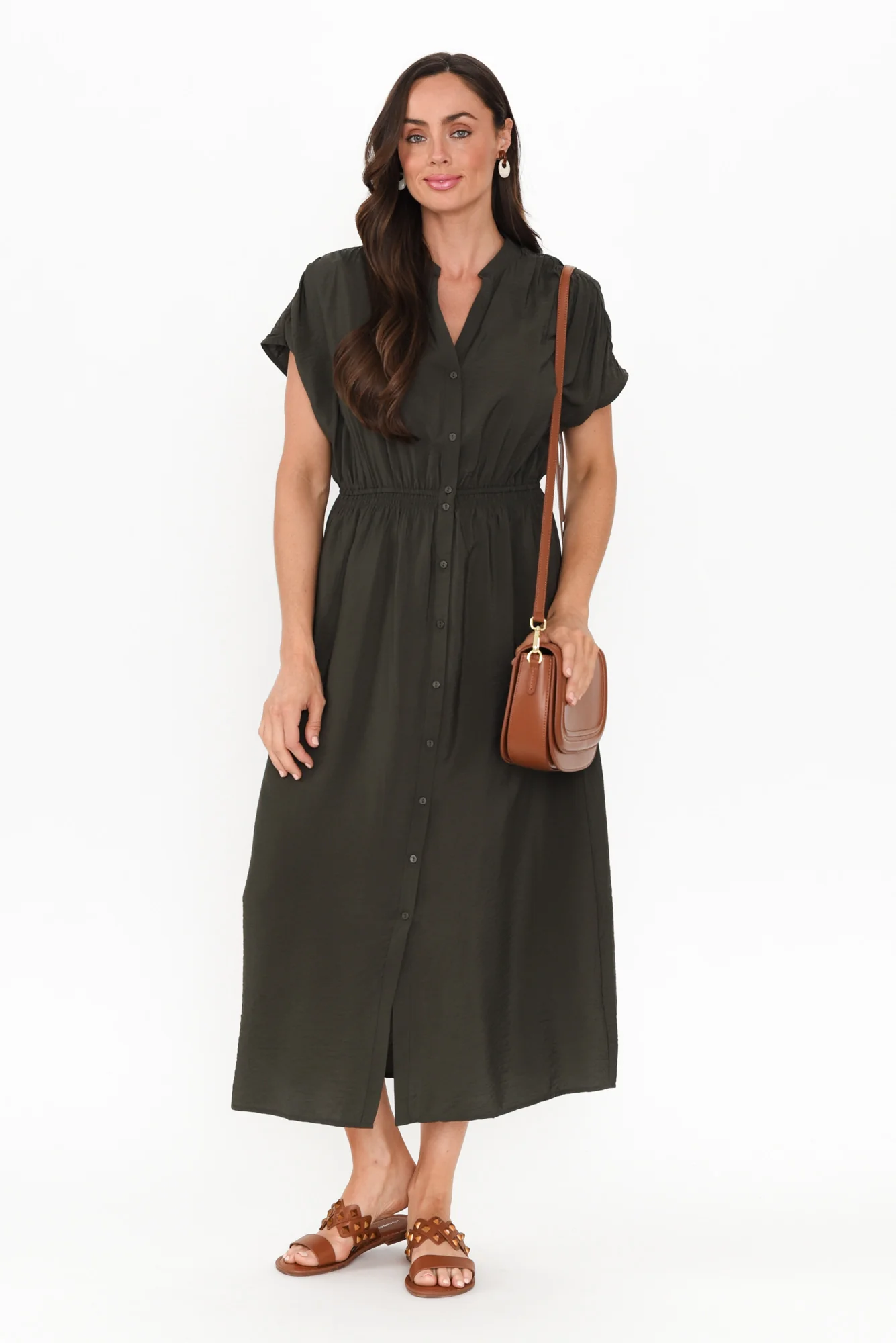 Simone Khaki Button Dress