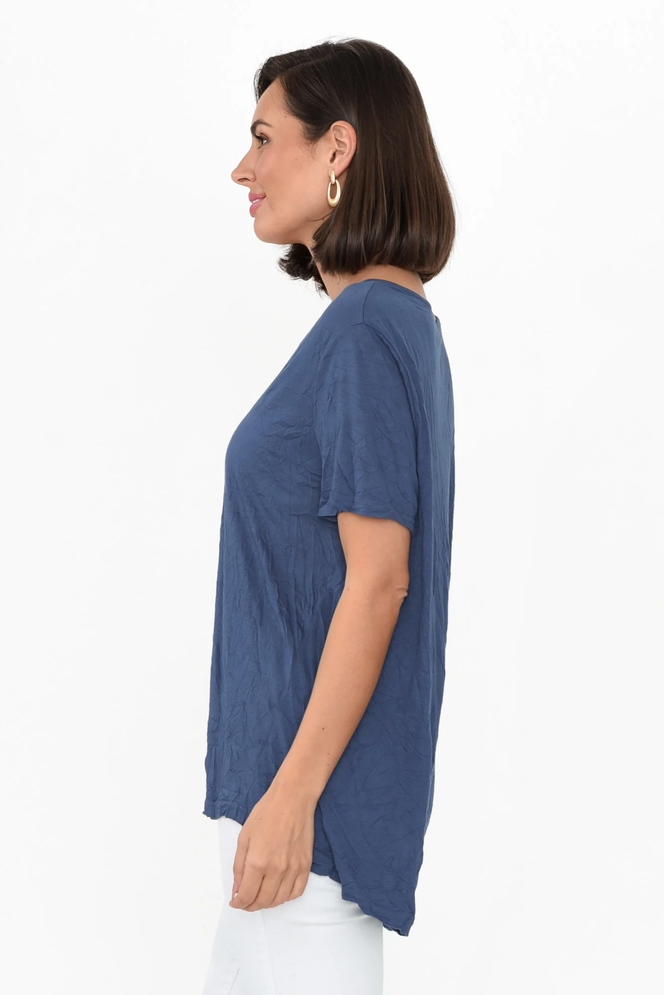 Marley Blue Crinkle Cotton Short Sleeve Top