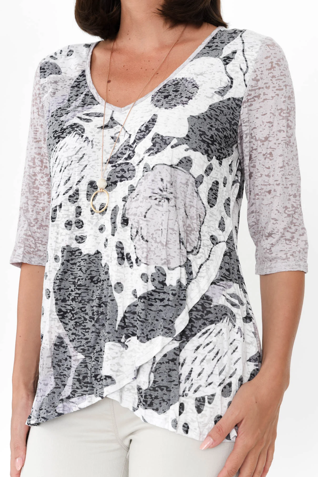Skyros White Floral 3/4 Sleeve Top