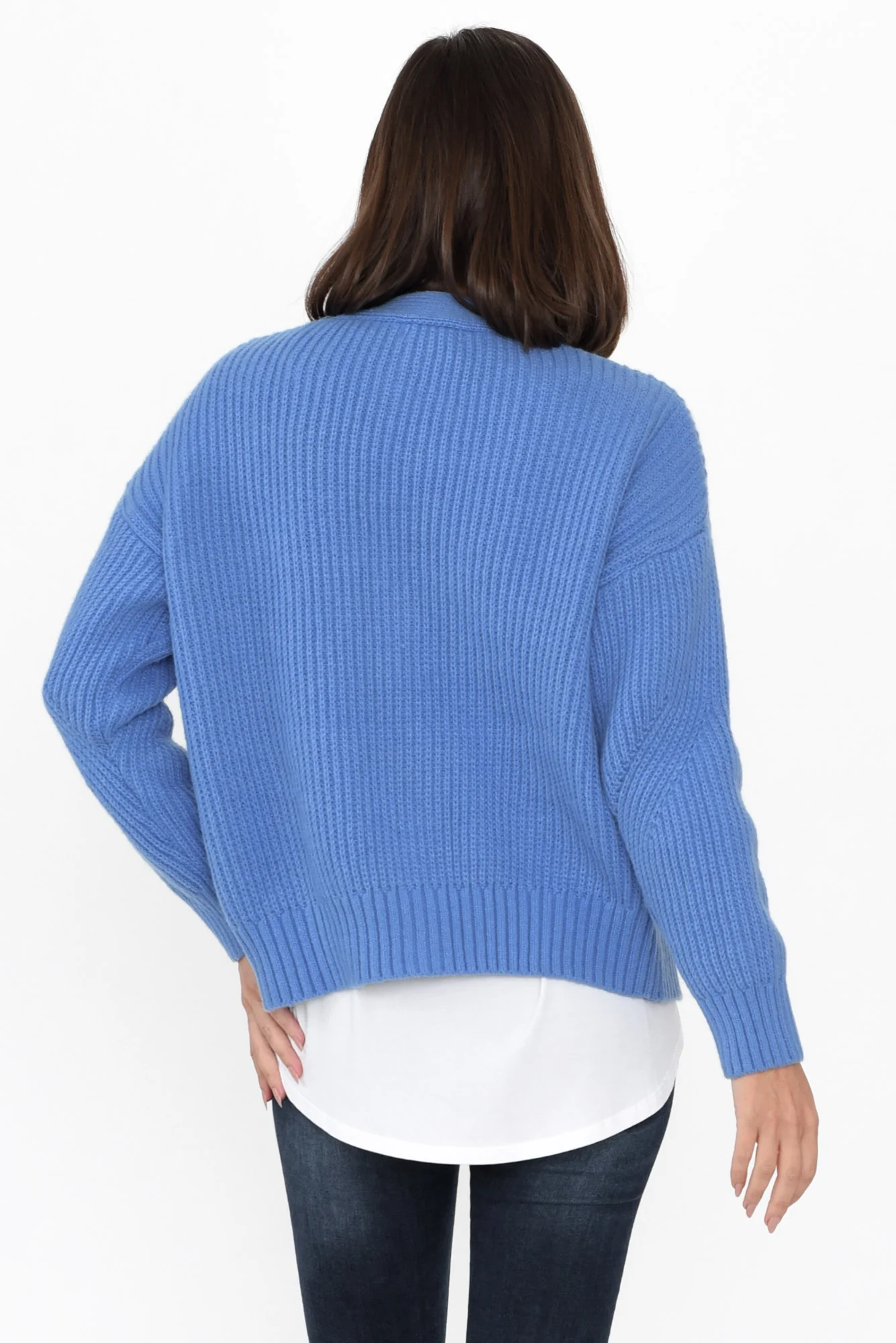 Shara Blue Knit Button Cardigan