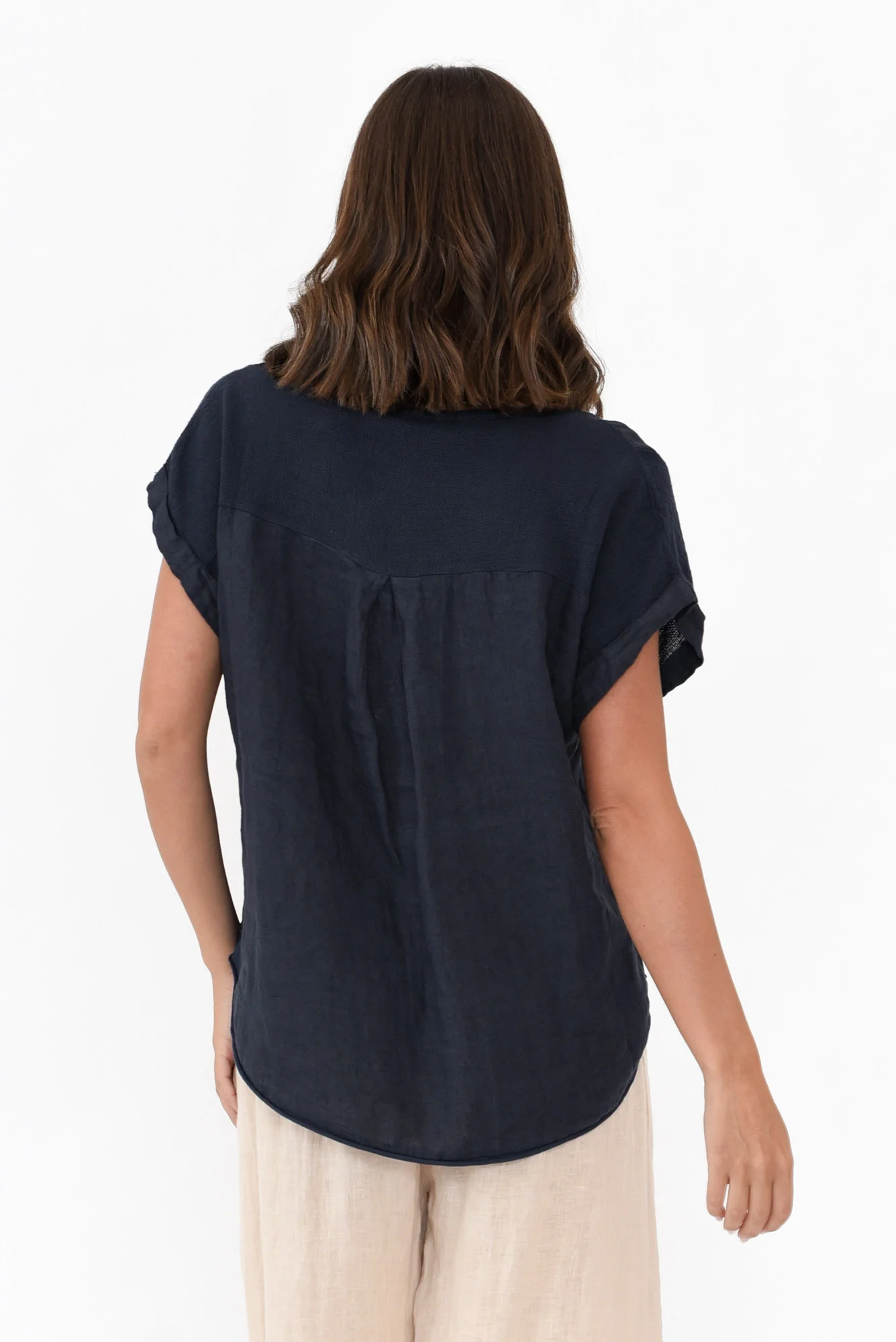 Dorian Navy Linen Cotton Top