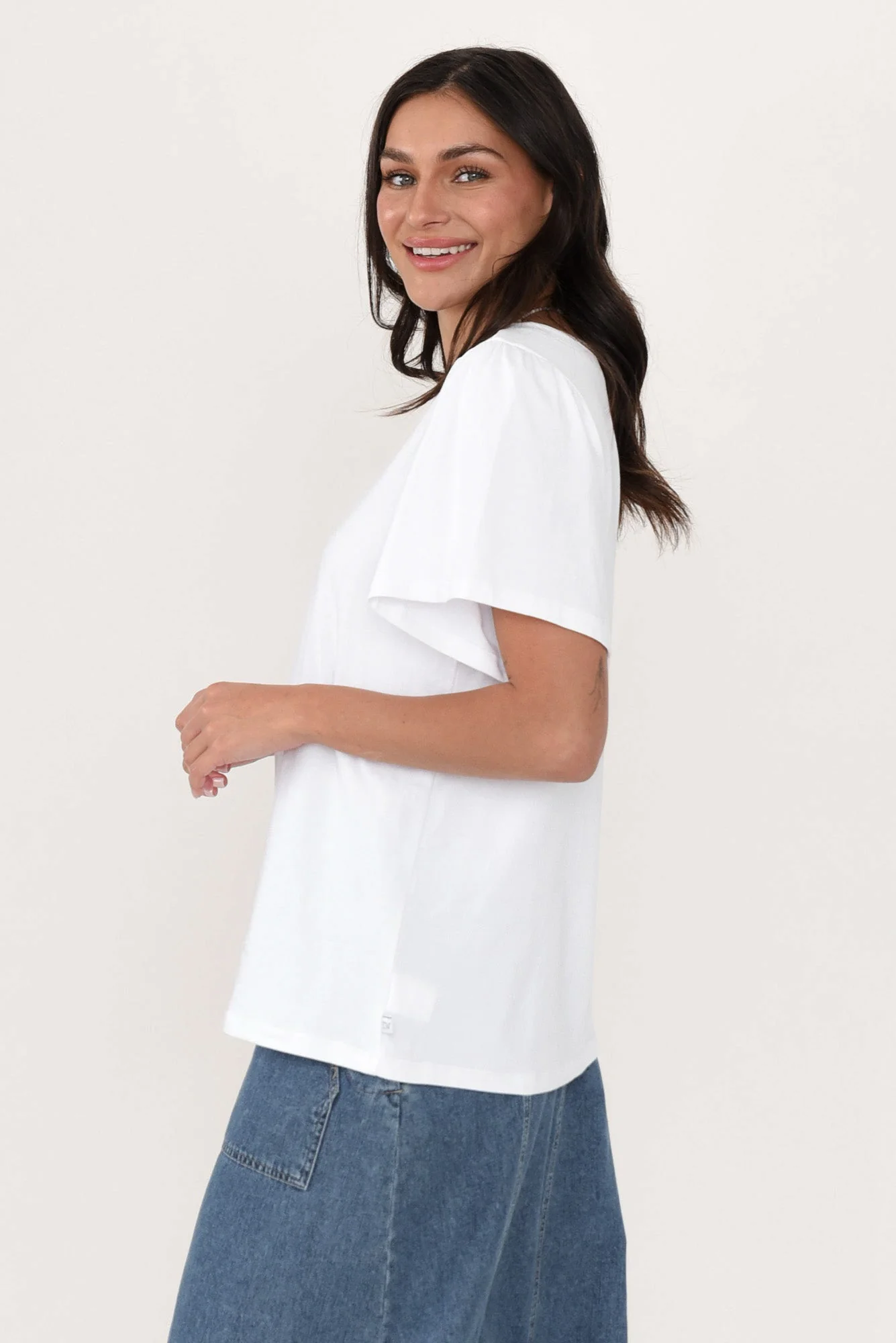 Calgary White Cotton Flutter Sleeve Top