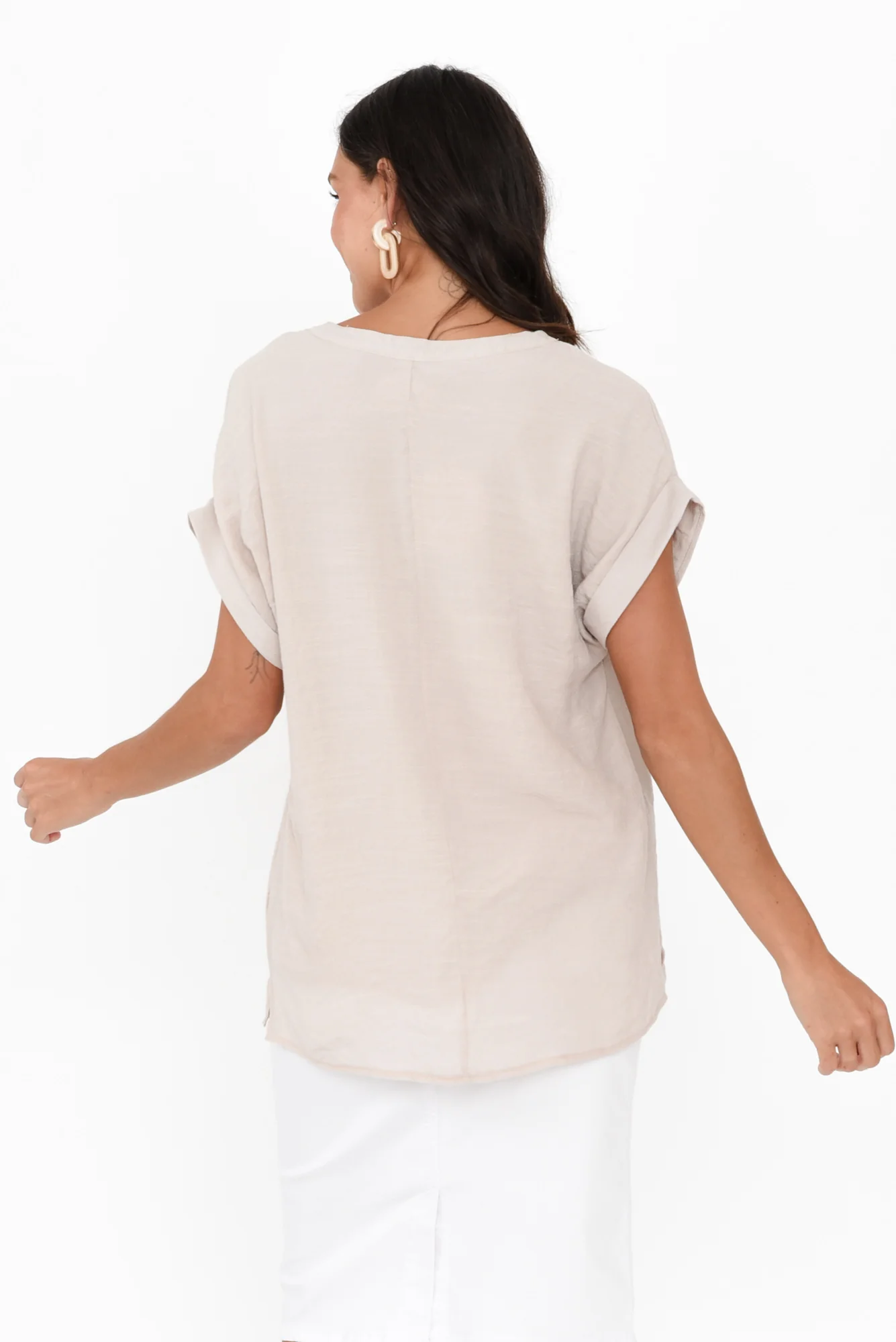 Miray Beige Button Top