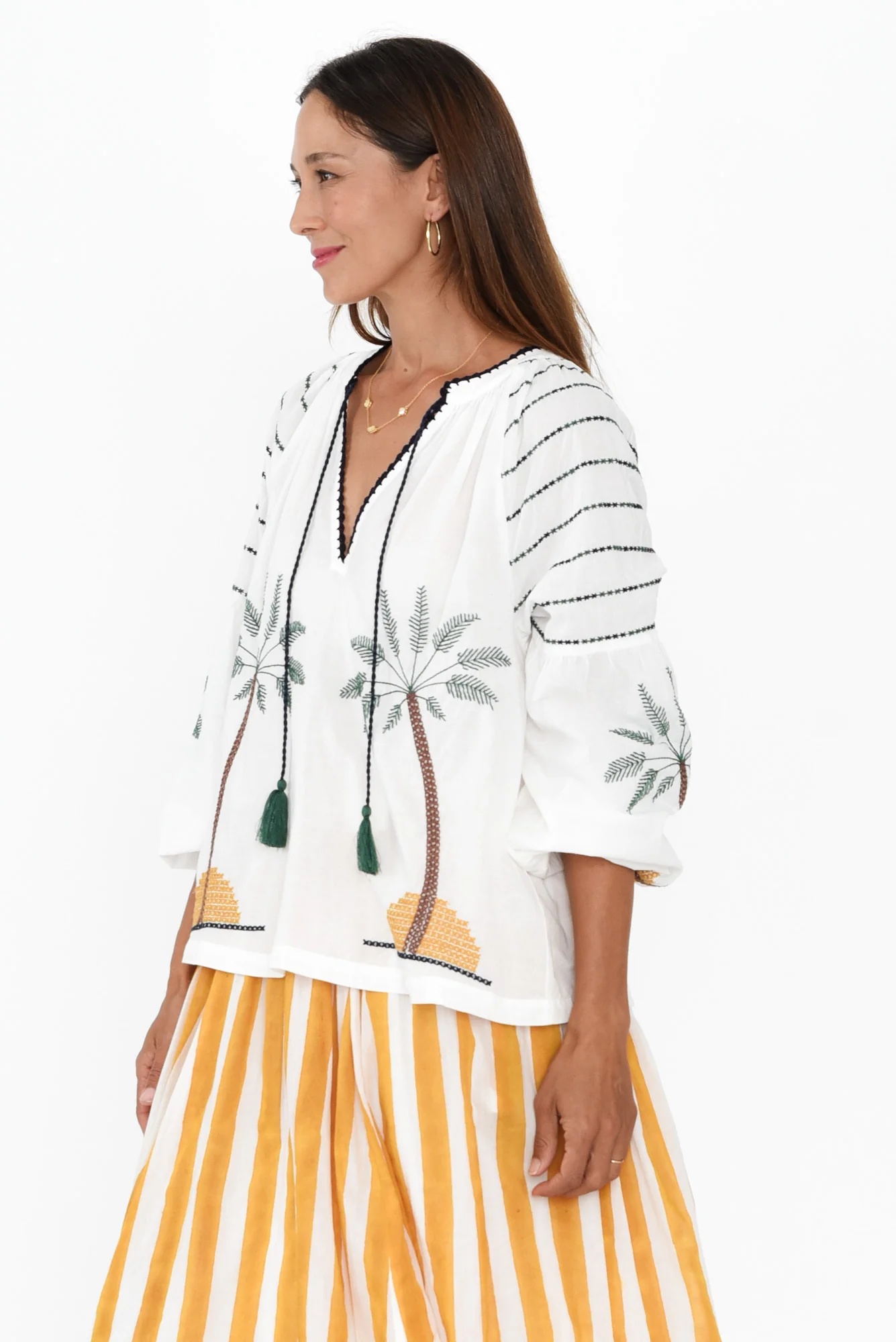 Elger White Palm Embroidered Cotton Shirt