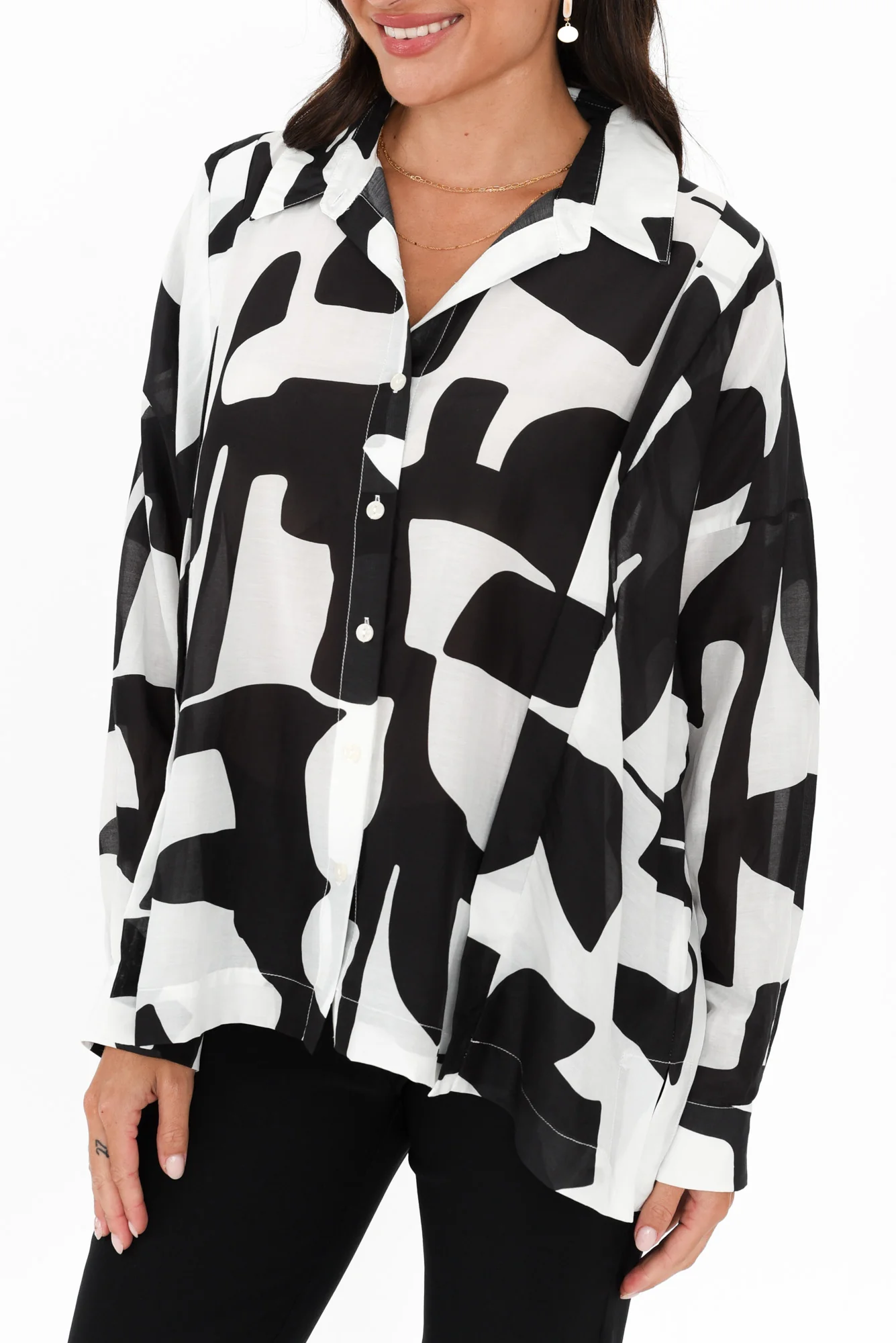 Arona Black Abstract Cotton Silk Shirt