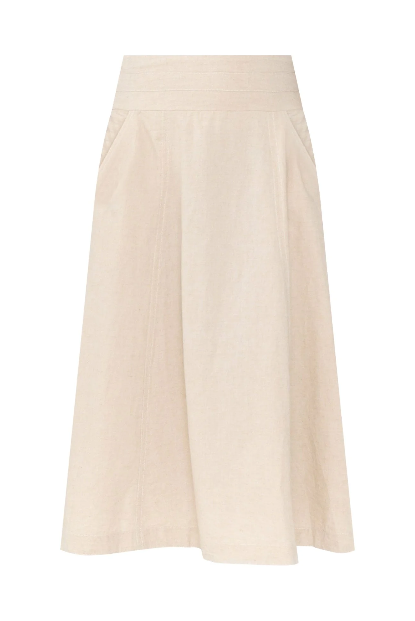 Derine Beige Linen Midi Skirt